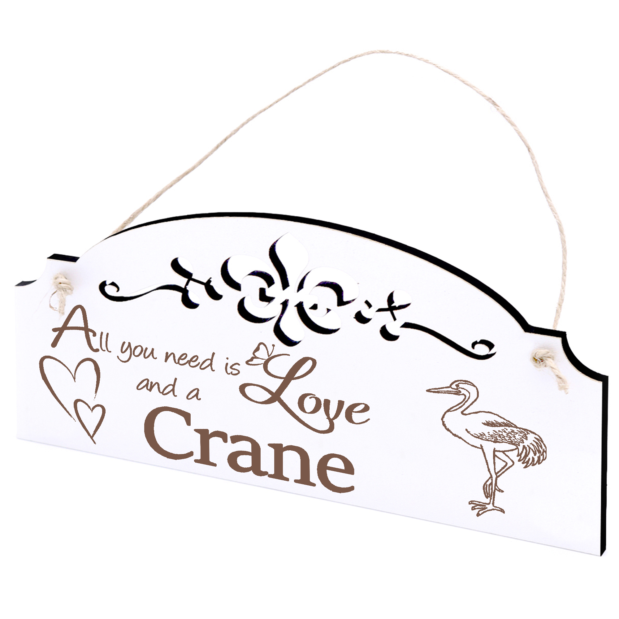 Schild Kranich Deko 20x10cm - All you need is Love and a Crane - Holz