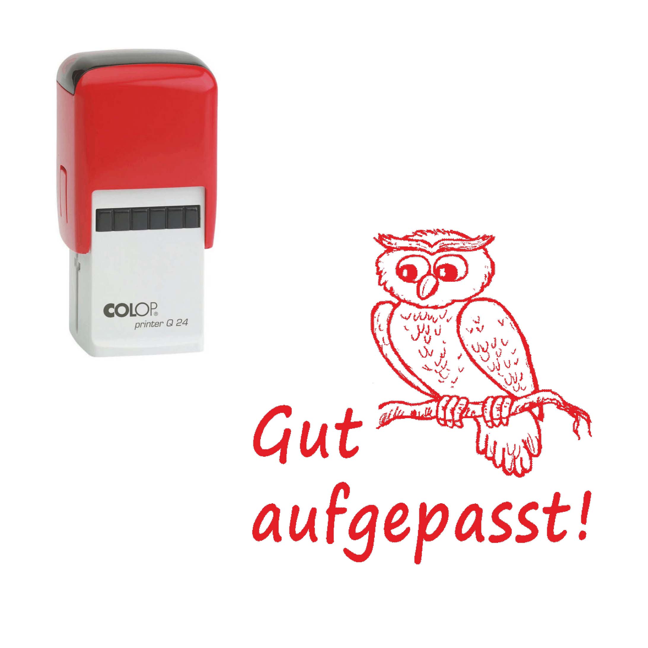 Lehrerstempel Gut aufgepasst! - Automatikstempel Kinder Motivstempel Eule 24 x 24 mm