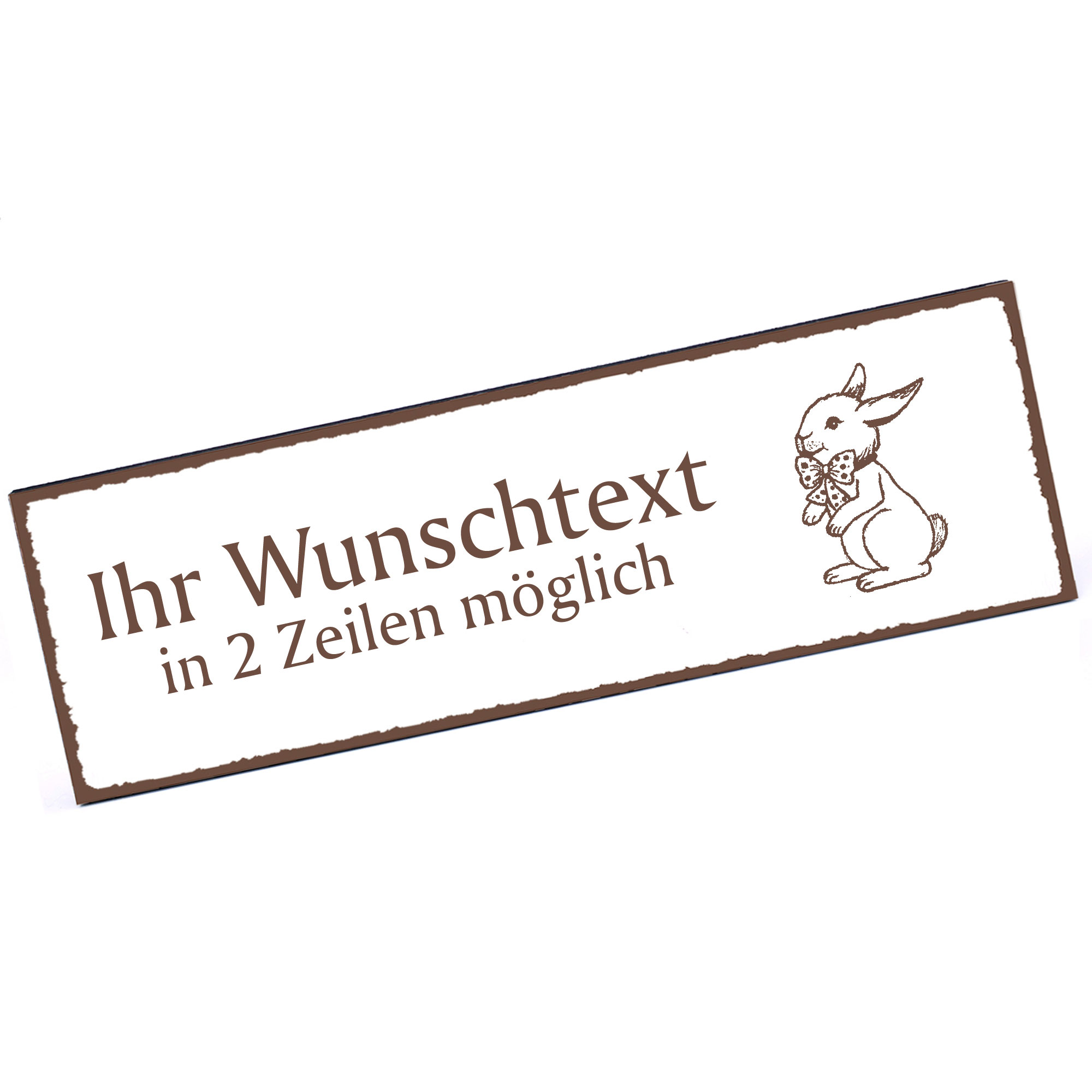Türschild Häschen mit Schleife  Namensschild personalisiert mit Gravur - 150mm x 50mm - selbstkleben