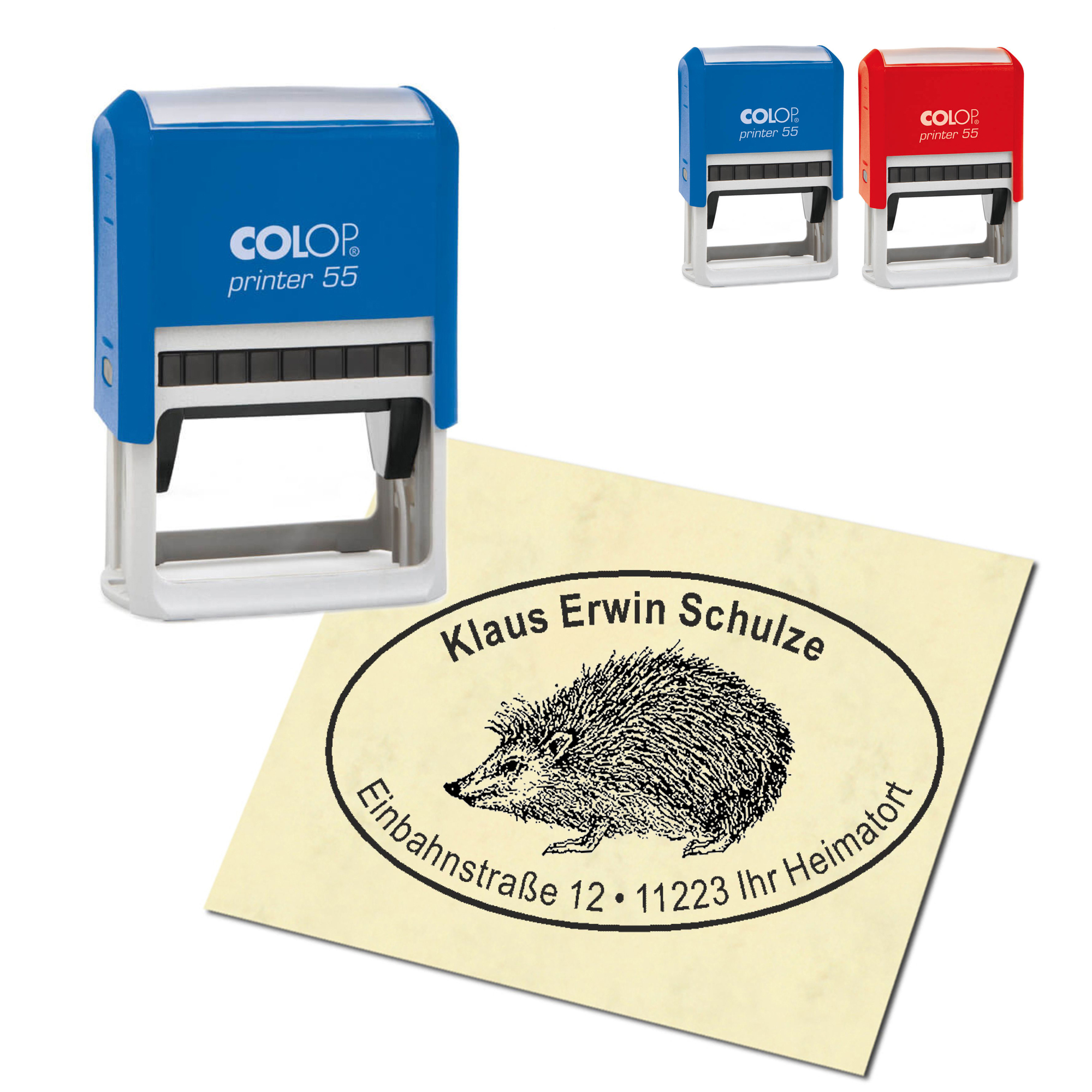 Adressstempel personalisiert Stempel - Igel - oval 59 x 39 mm