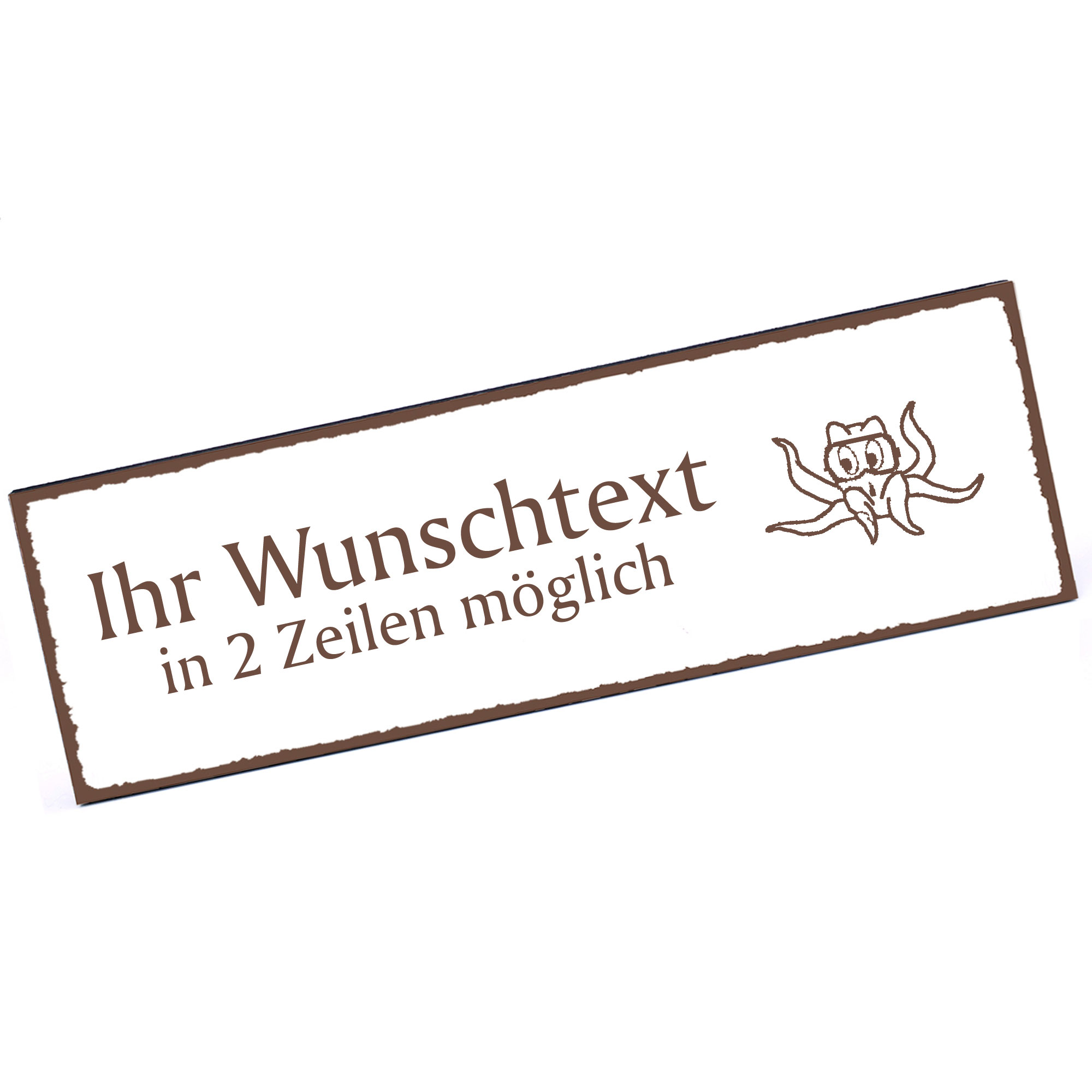 Türschild Tintenfisch mit Taucherbrille  Namensschild personalisiert mit Gravur - 150mm x 50mm - sel