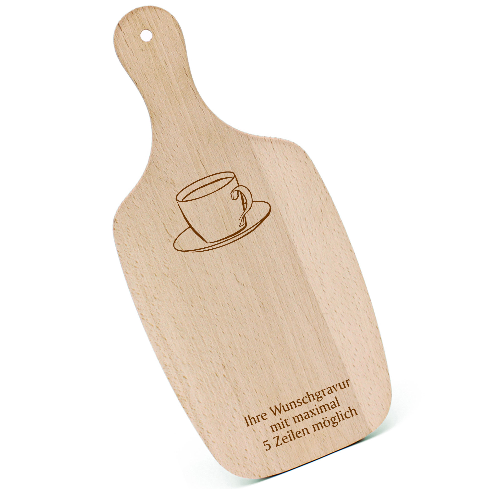 Schneidebrett Frühstücksbrettchen - Kaffeetasse - mit Griff 330x150mm