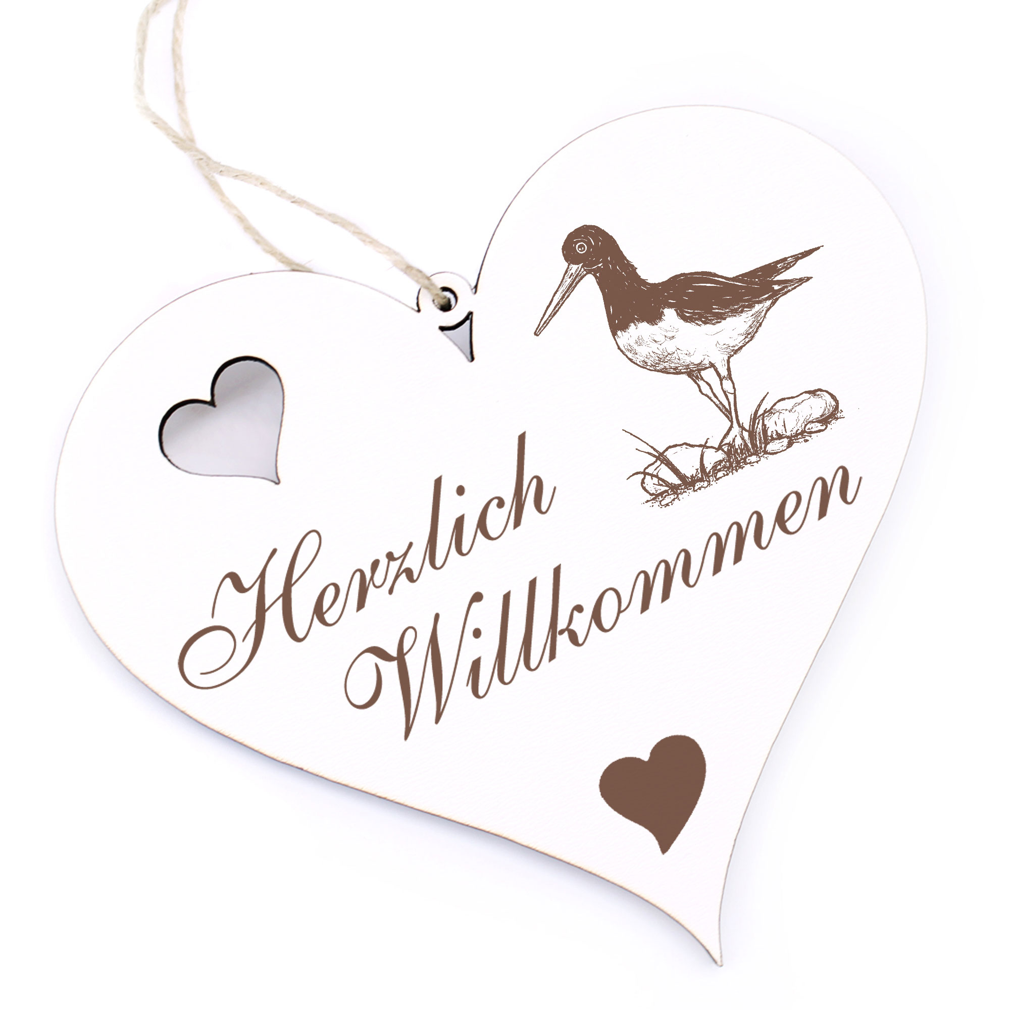 Herzlich Willkommen Schild - Austernfischer - Deko Herz Holz