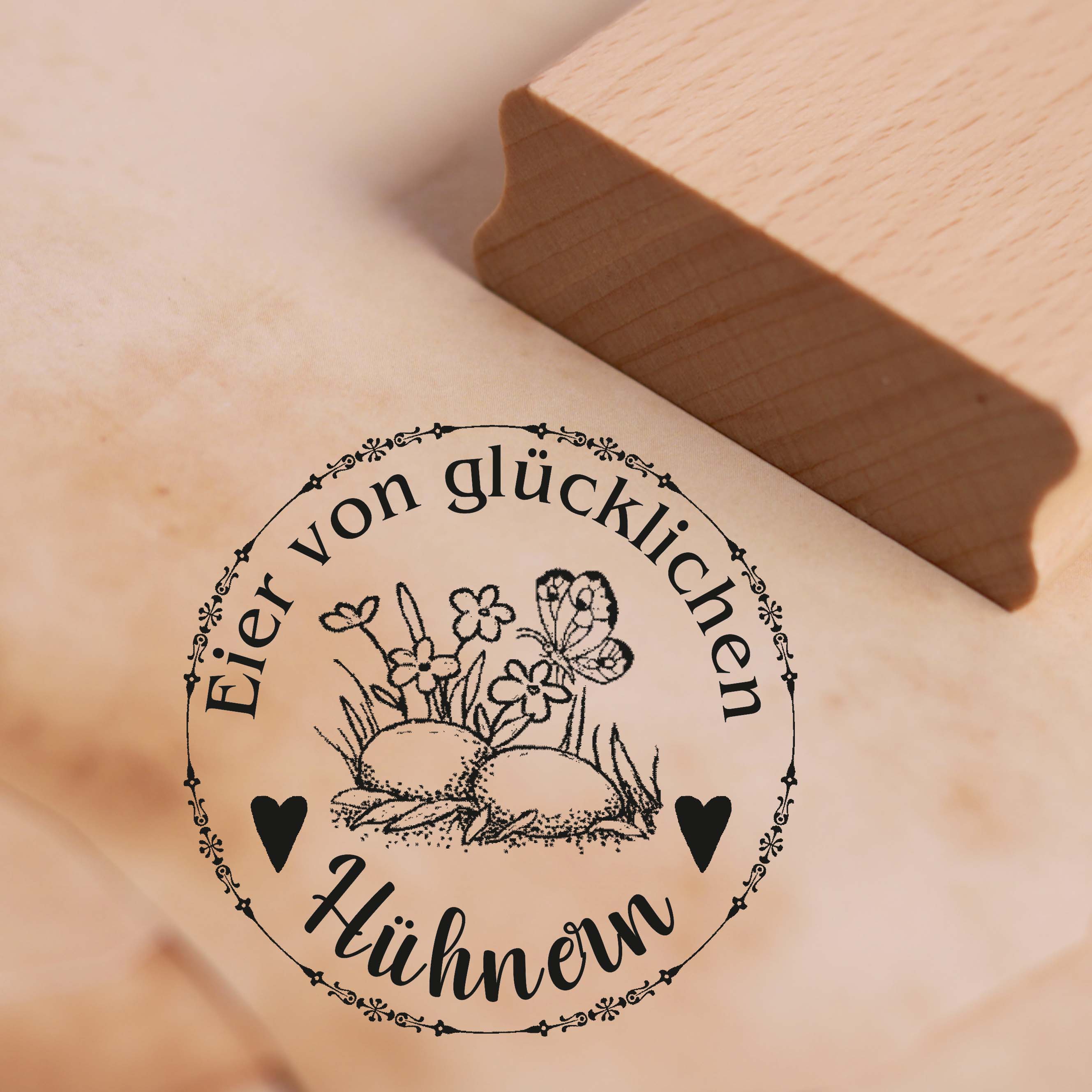 Stempel Eier von glücklichen Hühnern - Motiv Eiernest - Motivstempel für Eierkarton Eierverpackung -