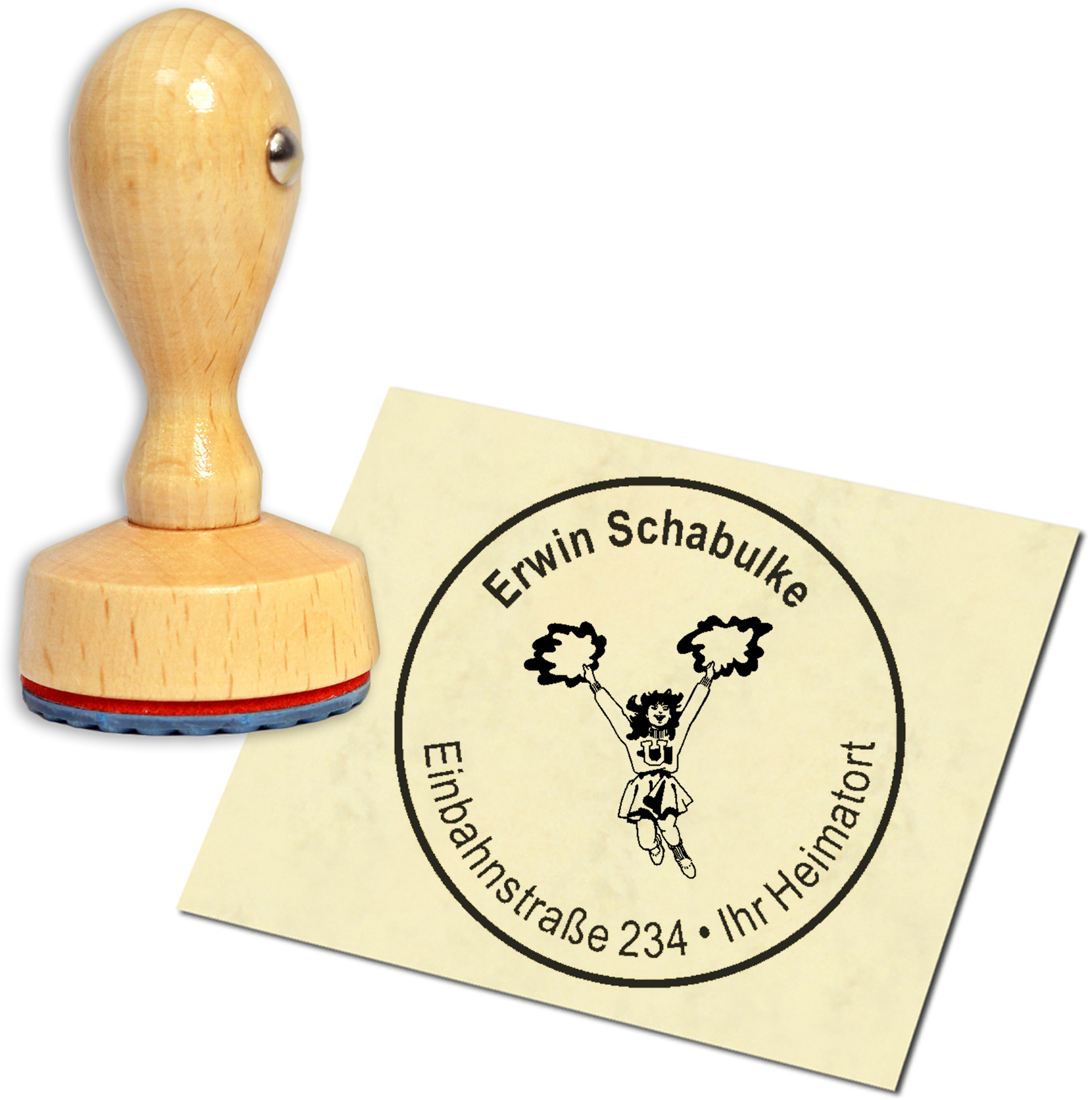 Stempel Adressstempel Holzstempel - Cheerleader - rund 40mm