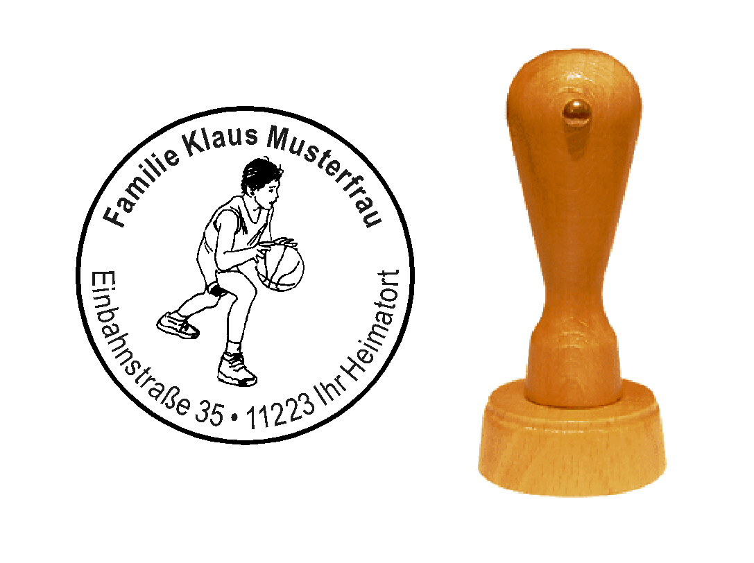 « Basketballspieler » Holzstempel mit persönlichem Wunschtext