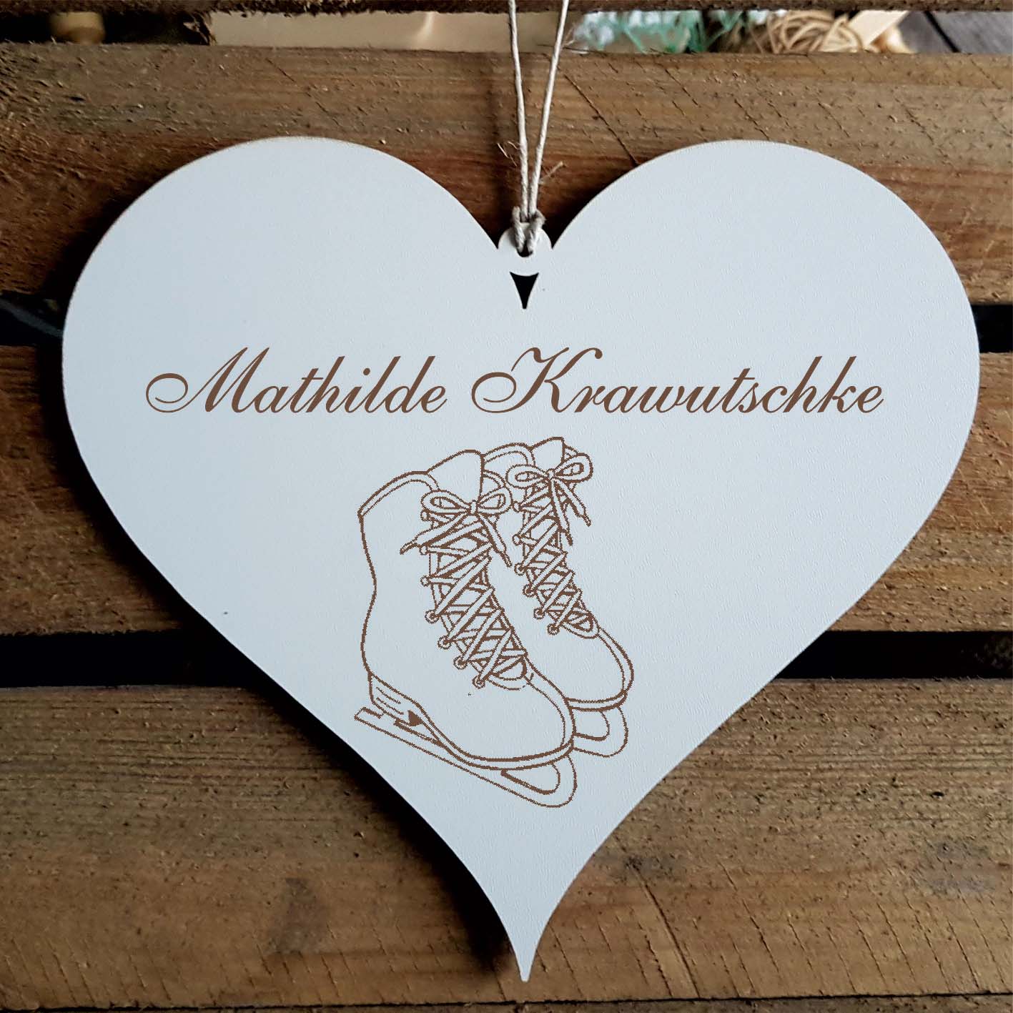 Herz Schild « Schlittschuhe » mit Namen - Türschild zum Anhängen