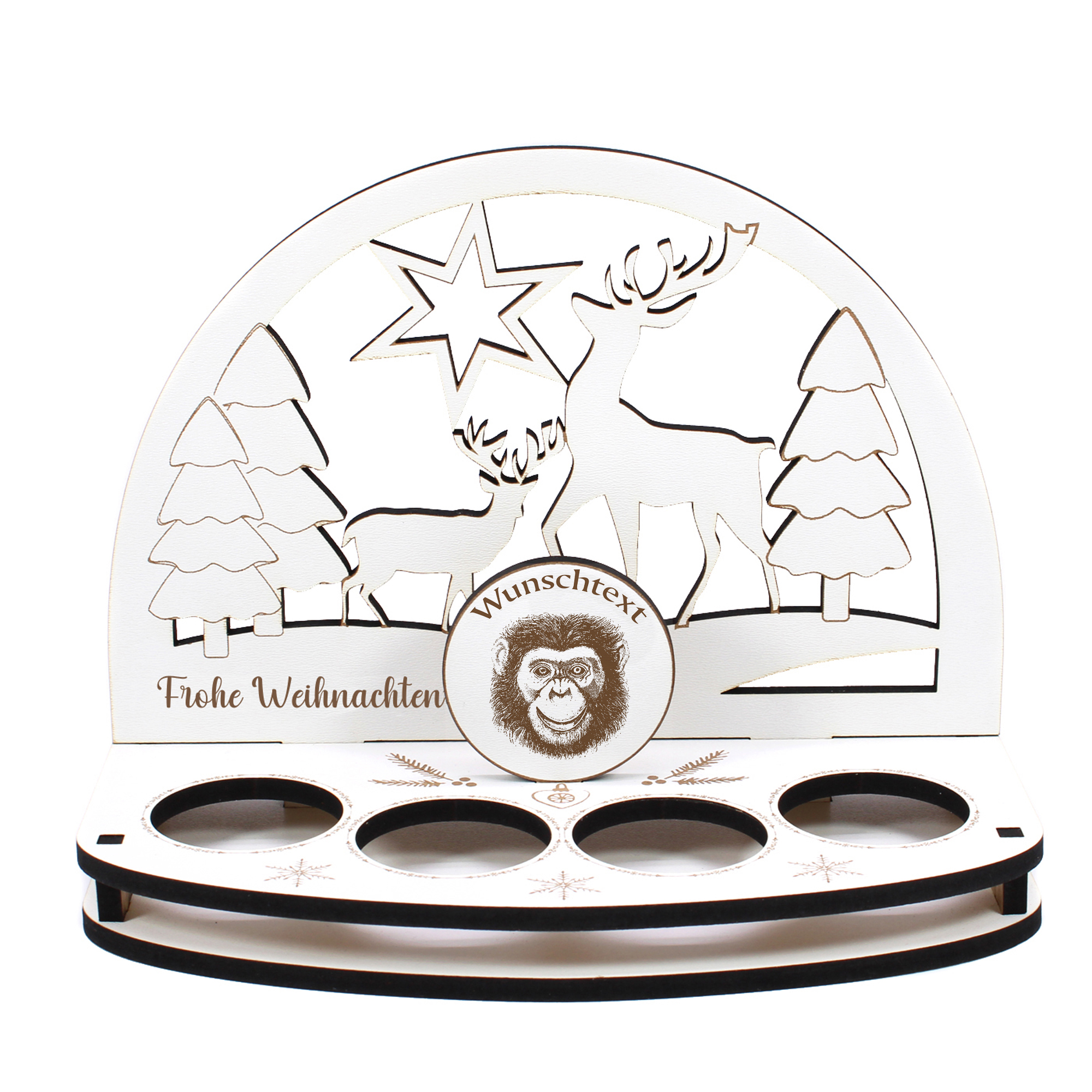 Deko Schwibbogen Affe Schimpanse Kopf Teelichthalter personalisiert Weihnachten Weihnachtsdekoration