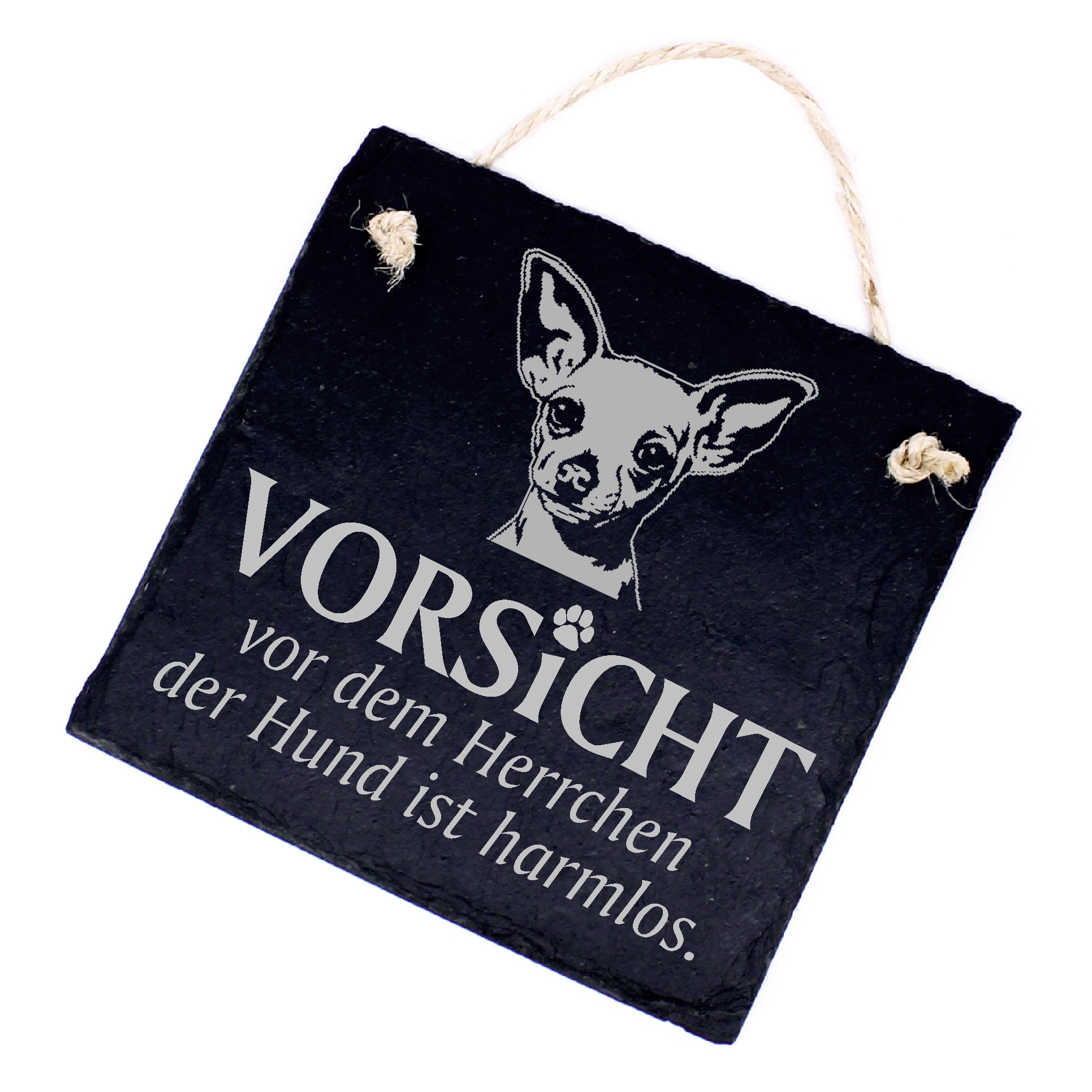 Hundeschild Chihuahua Schild aus Schiefer - Vorsicht vor dem Herrchen - 11cm x 11cm