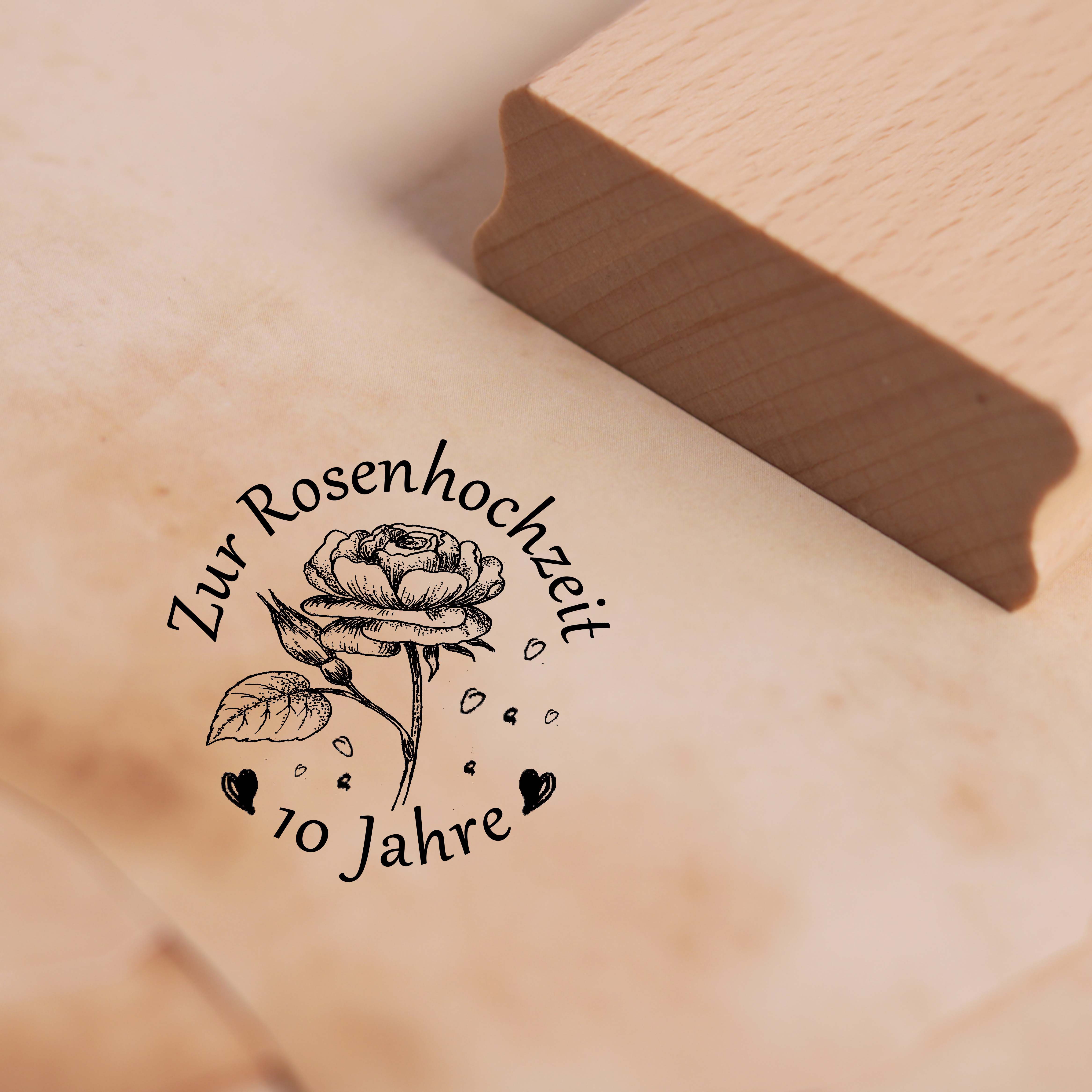 Motivstempel Zur Rosenhochzeit - 10 Jahre Jubiläum Stempel Rose 48 x 48 mm