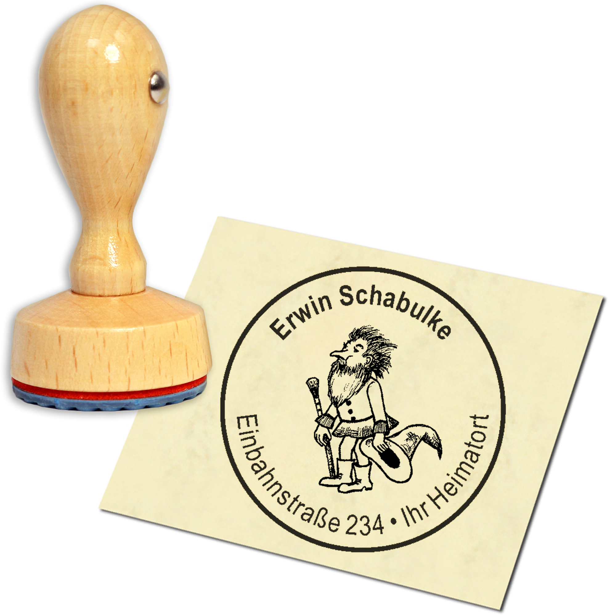 Stempel Adressstempel Holzstempel - Zwerg - rund 40mm