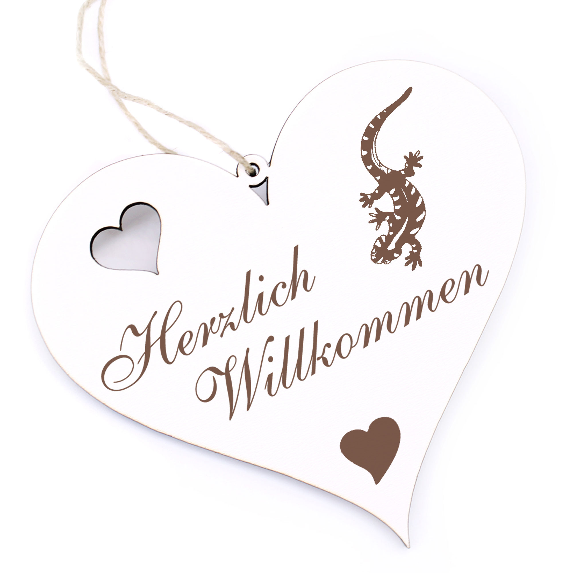 Herzlich Willkommen Schild - Eidechse - Deko Herz Holz