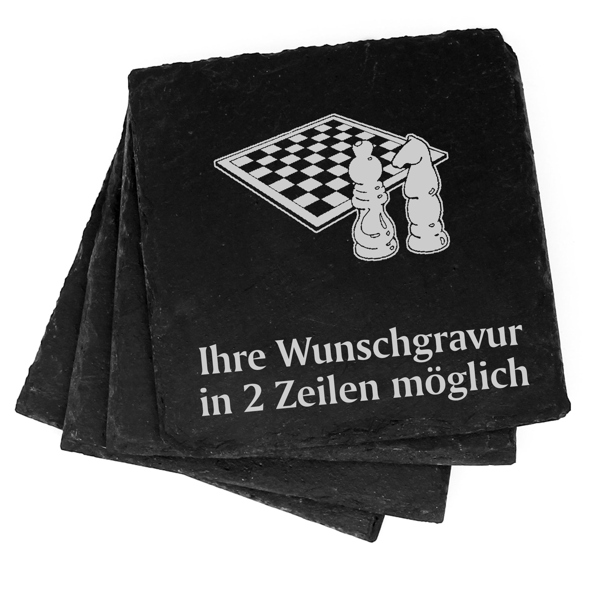 4x Schach Deko Schiefer Untersetzer Wunschgravur Set - 11 x 11 cm
