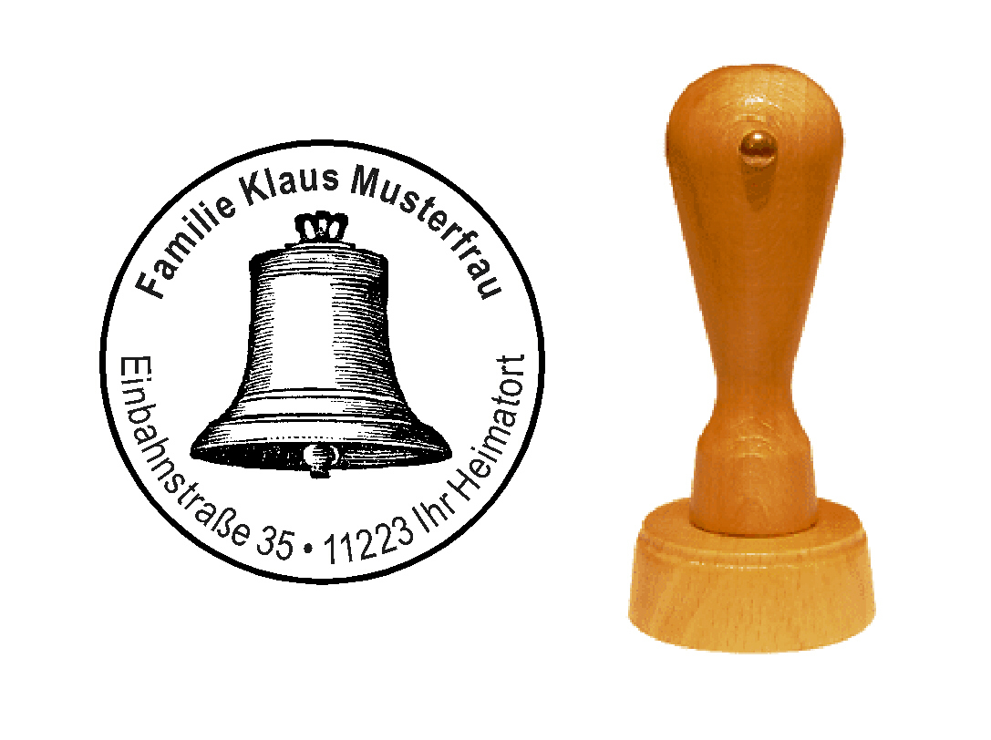 « Glocke » Holzstempel mit persönlichem Wunschtext