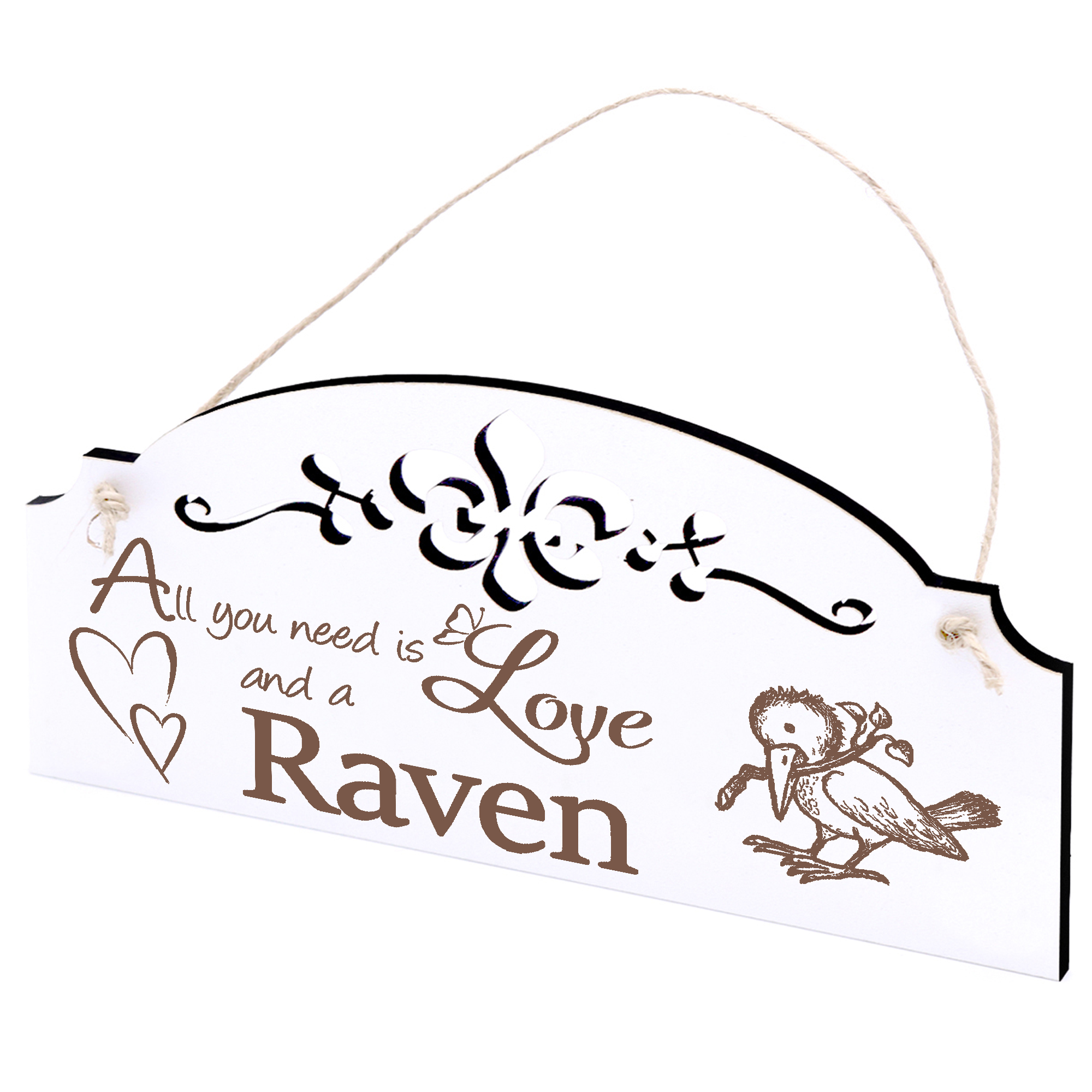 Schild Rabe mit Stock Deko 20x10cm - All you need is Love and a Raven - Holz