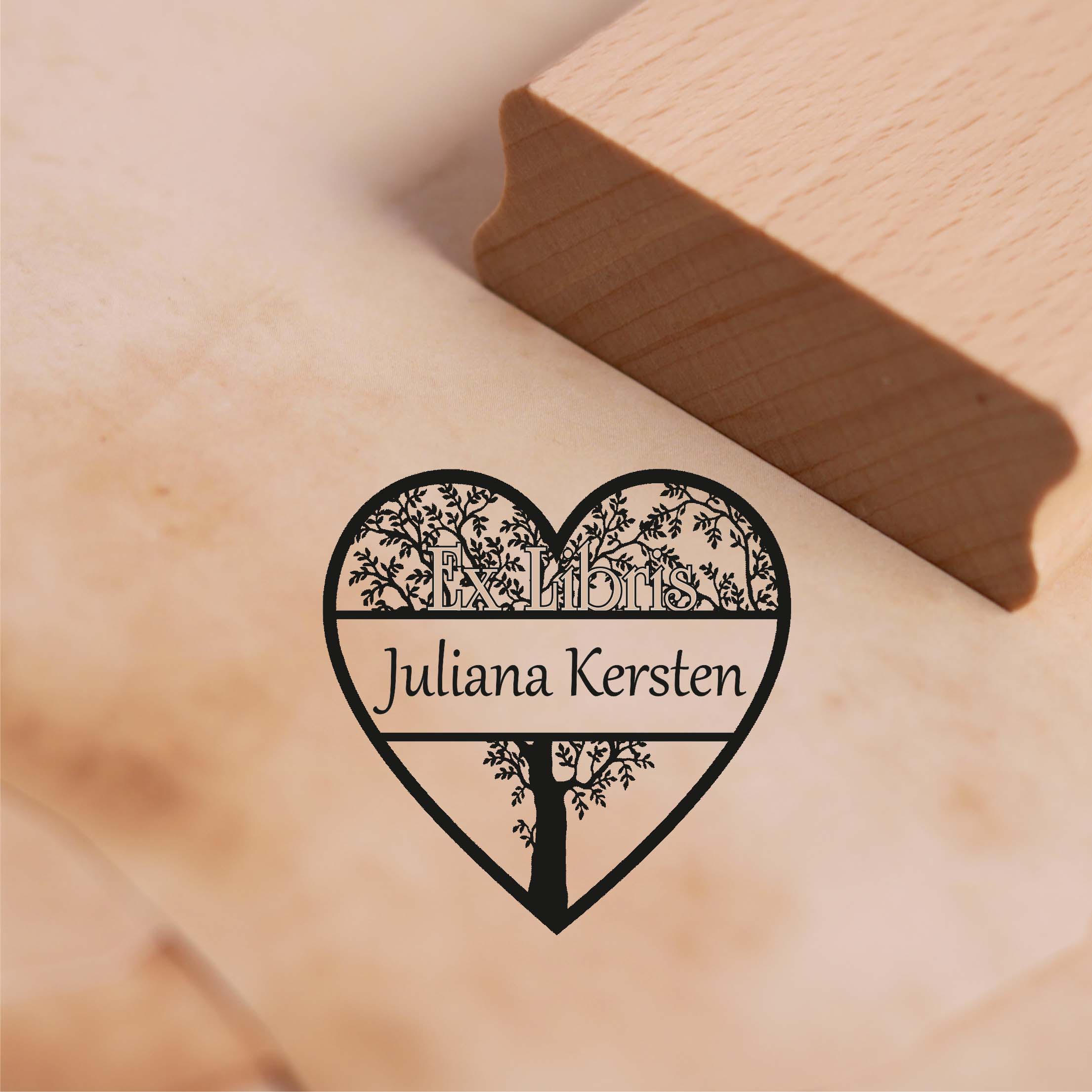 Ex Libris Stempel mit Name - Herz Baum - Exlibris Motivstempel 48 x 48 mm
