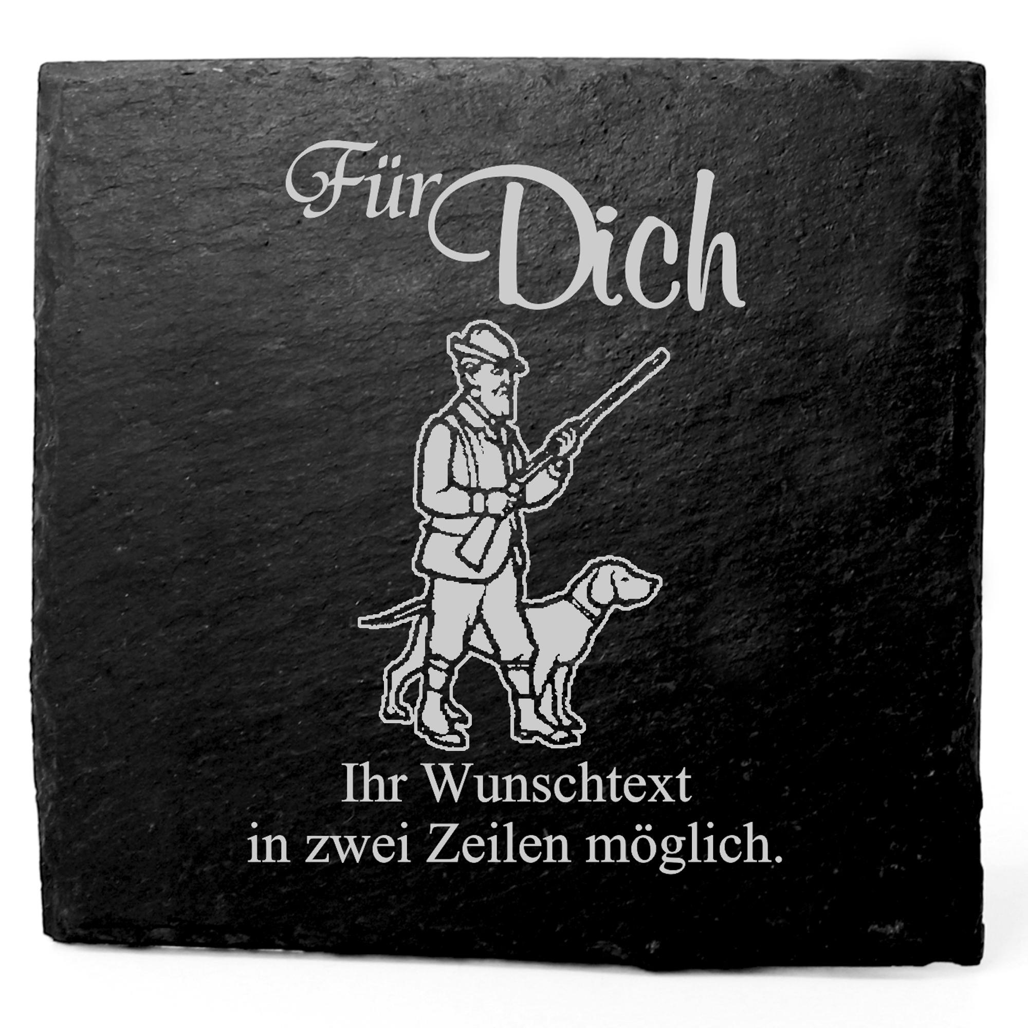 Deko Schiefer Untersetzer personalisiert Jäger mit Hund - Für Dich - 11x11cm