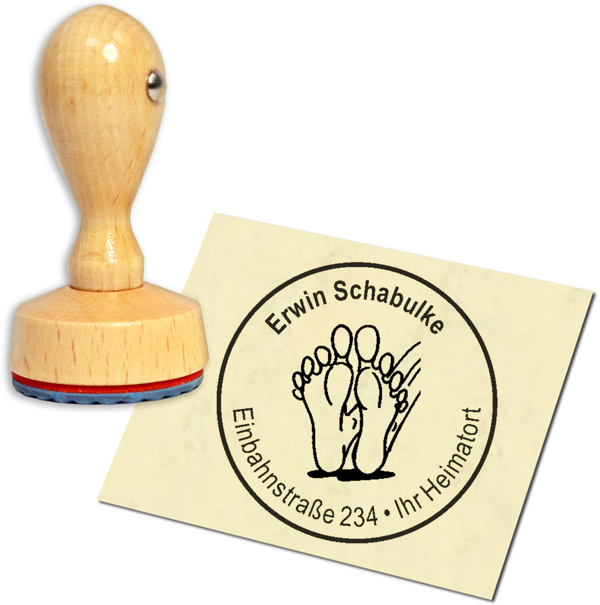 Stempel Adressstempel Holzstempel - Füße - rund 40mm