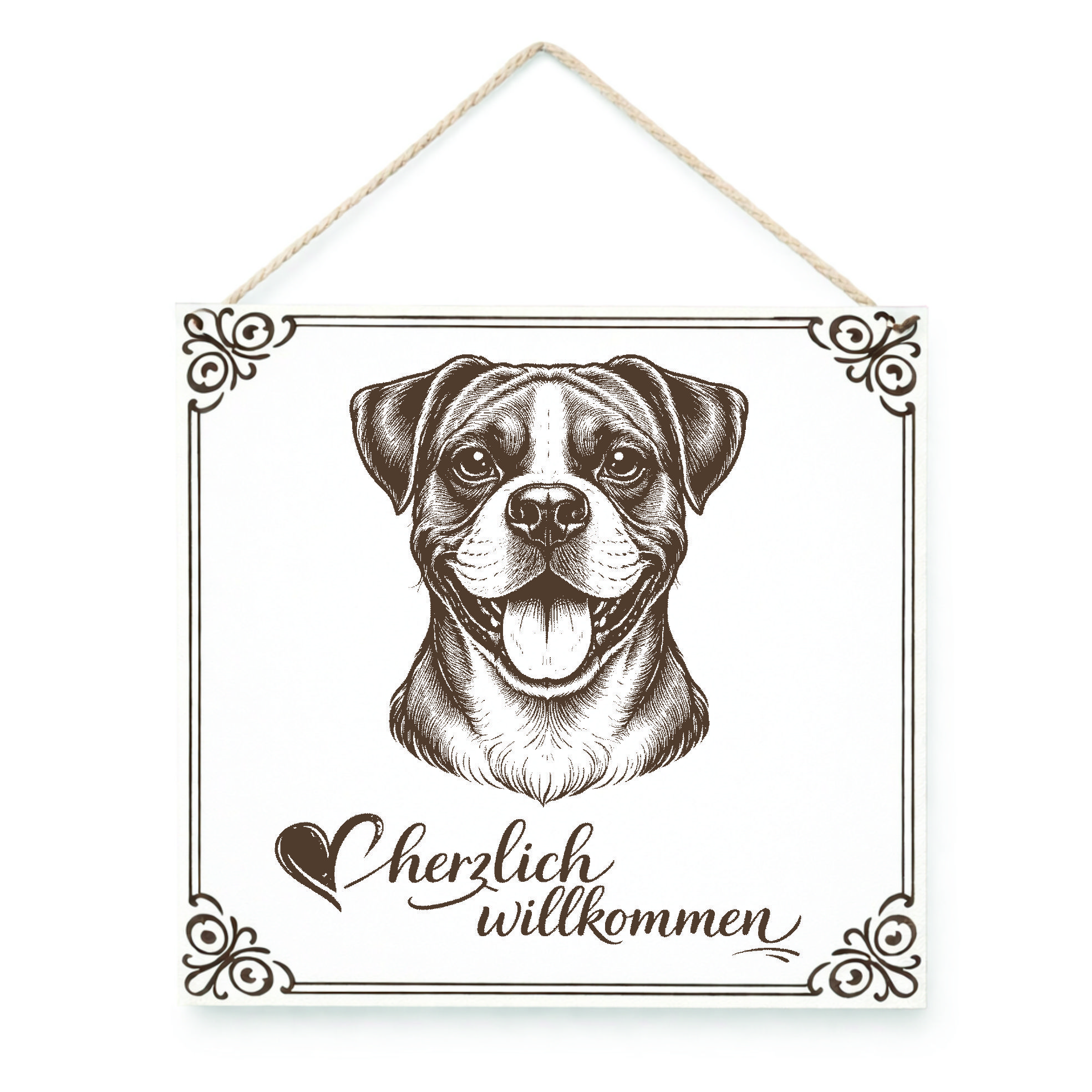 Hund Willkommensschild Boxer – Türschild Herzlich Willkommen  – Dekoschild Haustür 15×15 cm