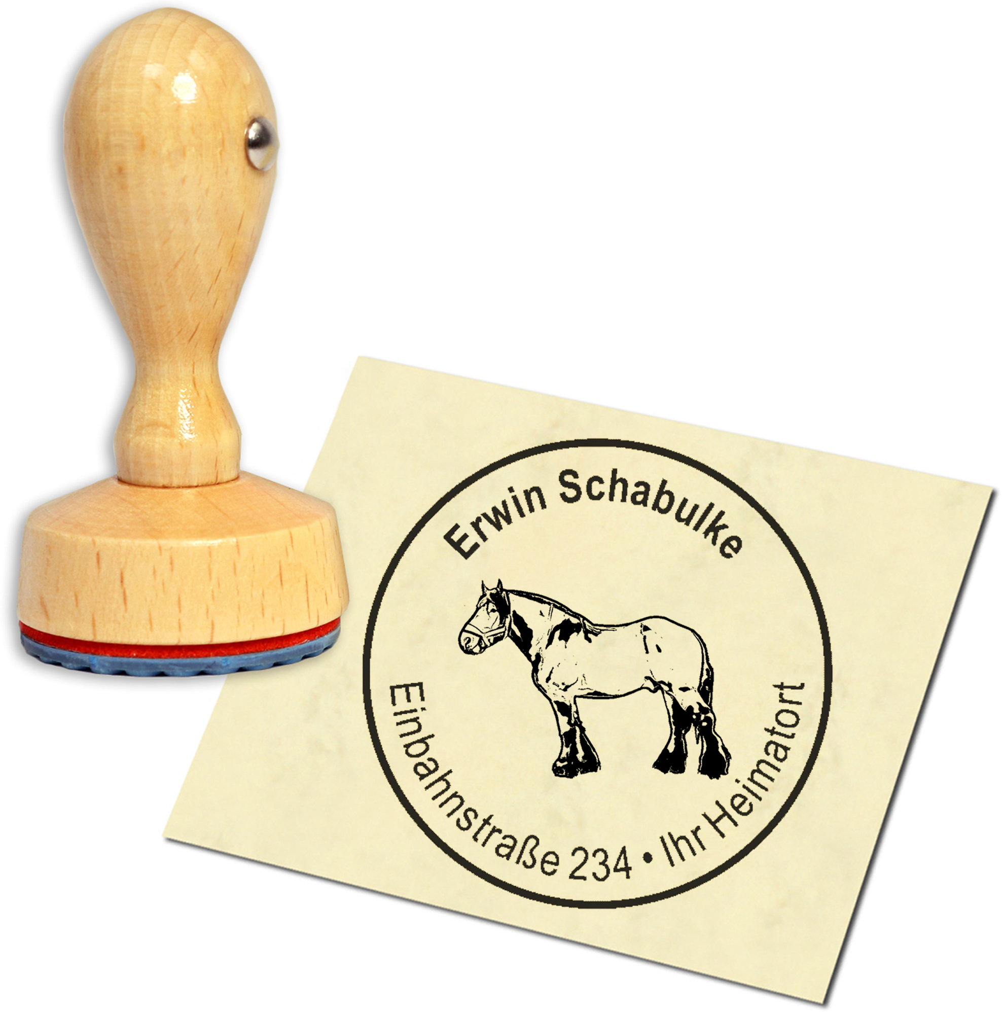 Stempel Adressstempel Holzstempel - Auxois Pferd - rund 40mm