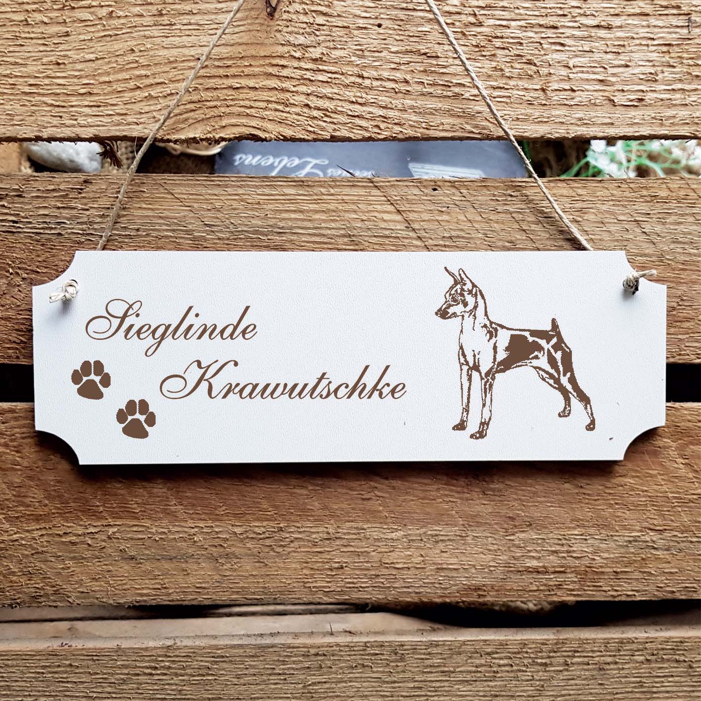 Schild « Zwergpinscher » Namensschild Türschild zum Anhängen - 20 x 6,7 cm