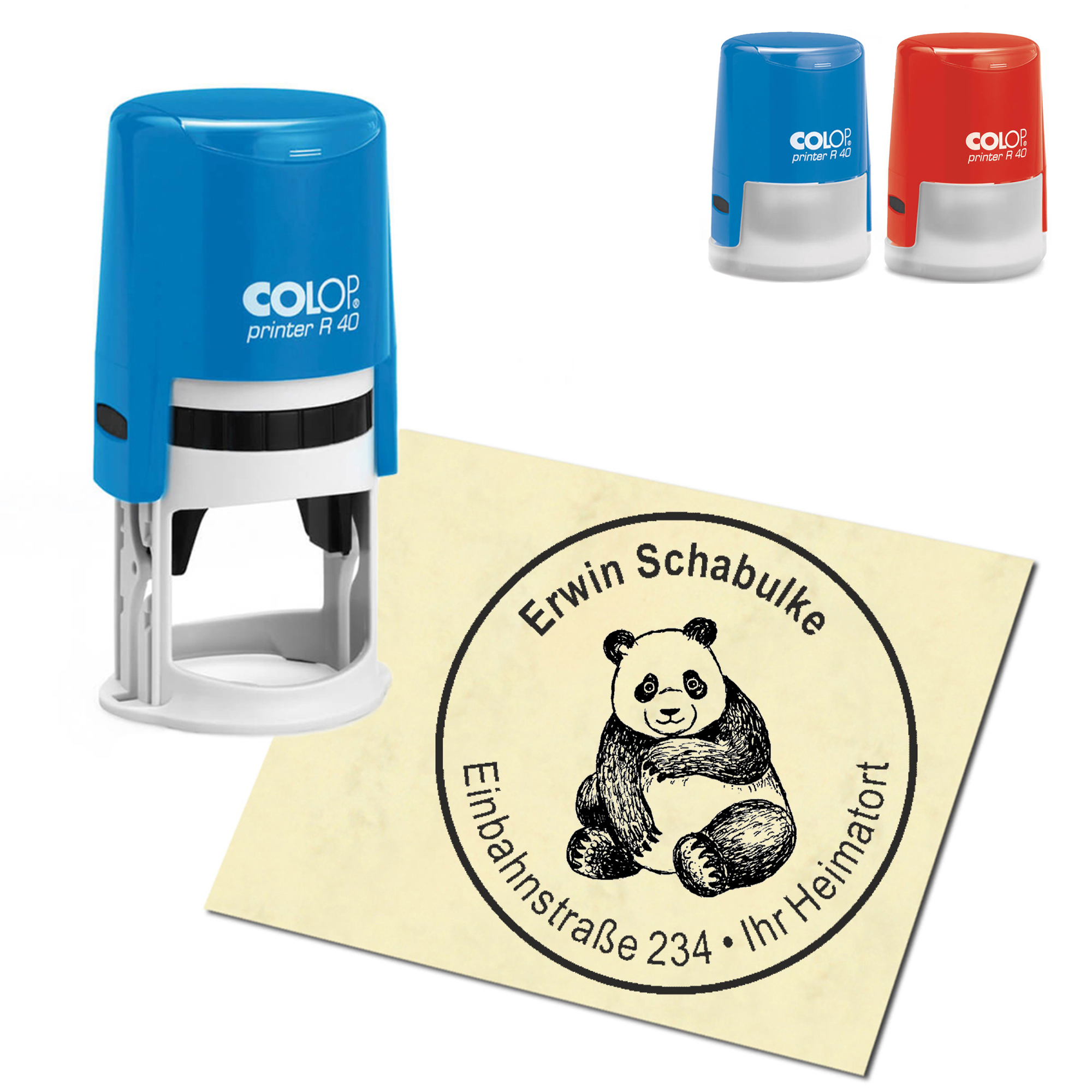Stempel Adressstempel personalisiert - Panda Bär - rund &empty; 40mm