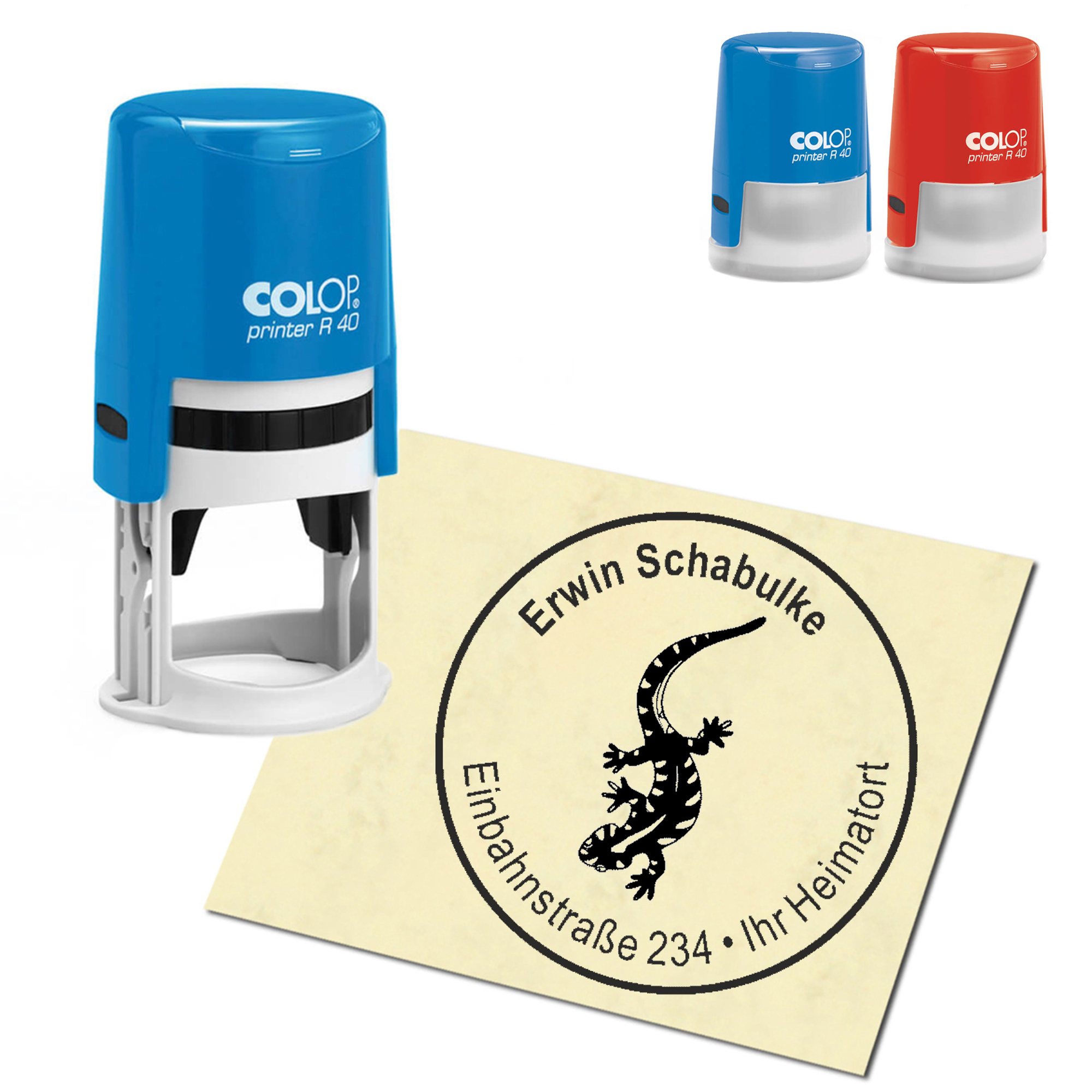 Stempel Adressstempel personalisiert - Eidechse - rund &empty; 40mm