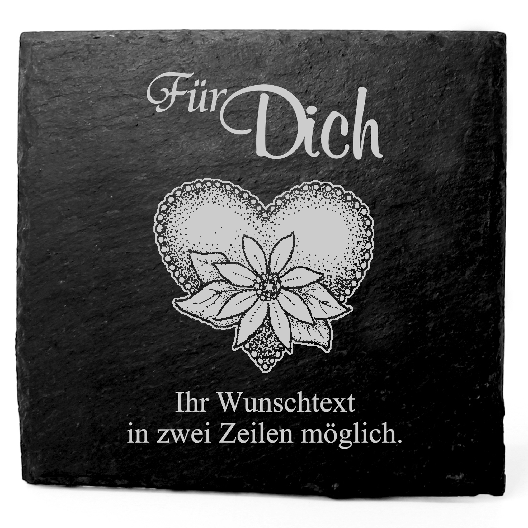 Deko Schiefer Untersetzer personalisiert Herz mit Blume - Für Dich - 11x11cm