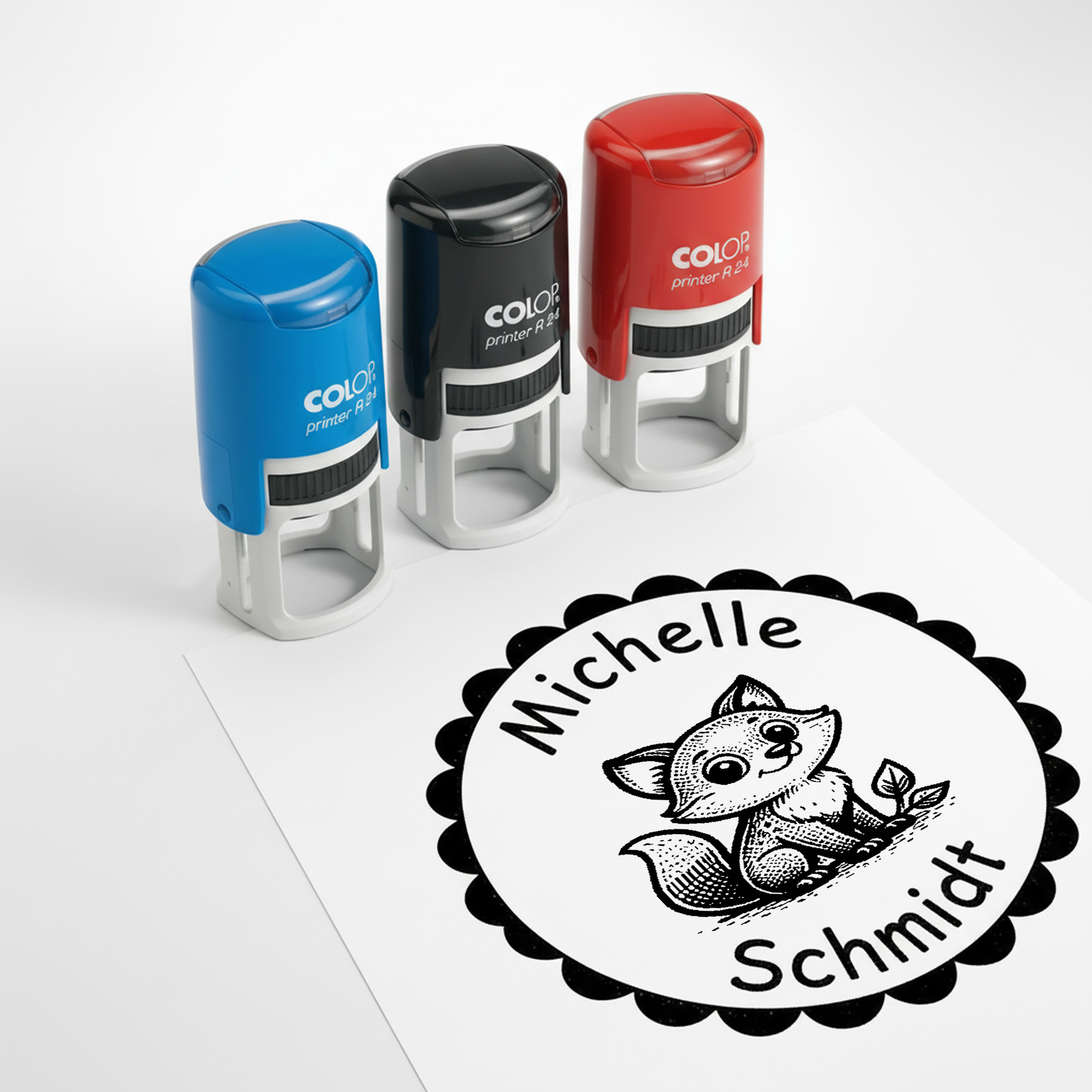 Kinder Namensstempel Fuchs personalisiert – 24mm – Namensstempel für Schule & Grundschule – Geschenk Schulanfang Einschulung