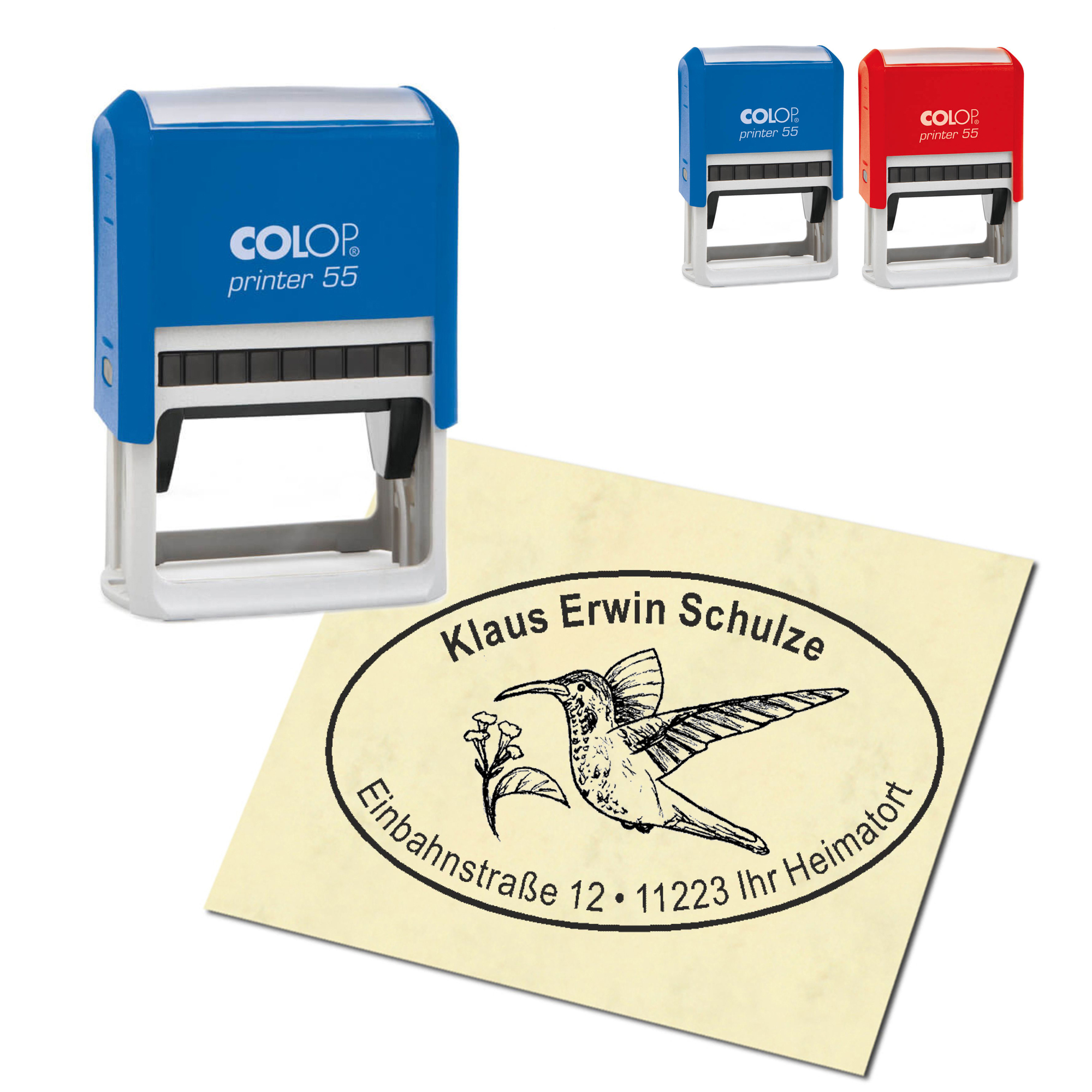 Adressstempel personalisiert Stempel - Kolibri - oval 59 x 39 mm