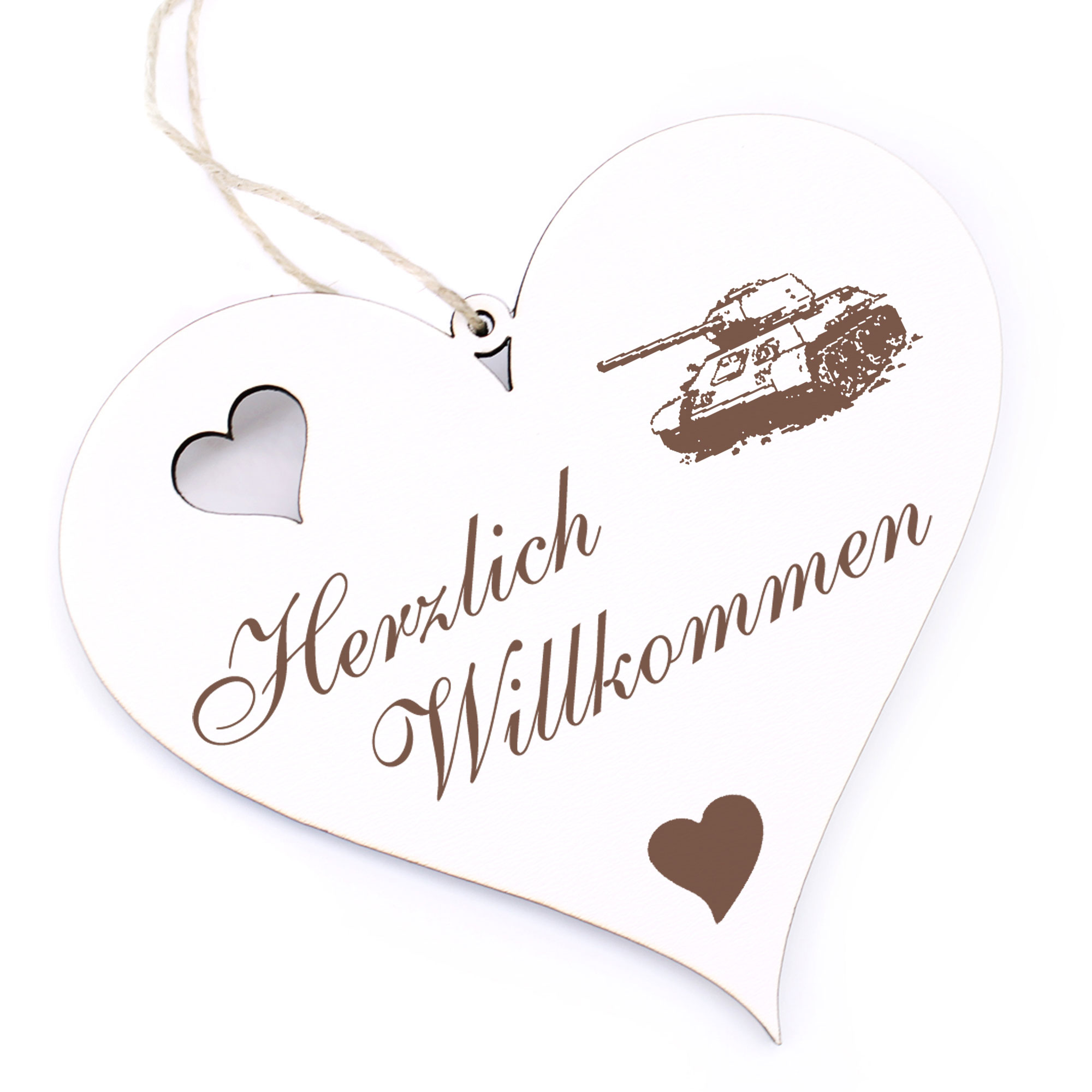 Herzlich Willkommen Schild - Panzer - Deko Herz Holz