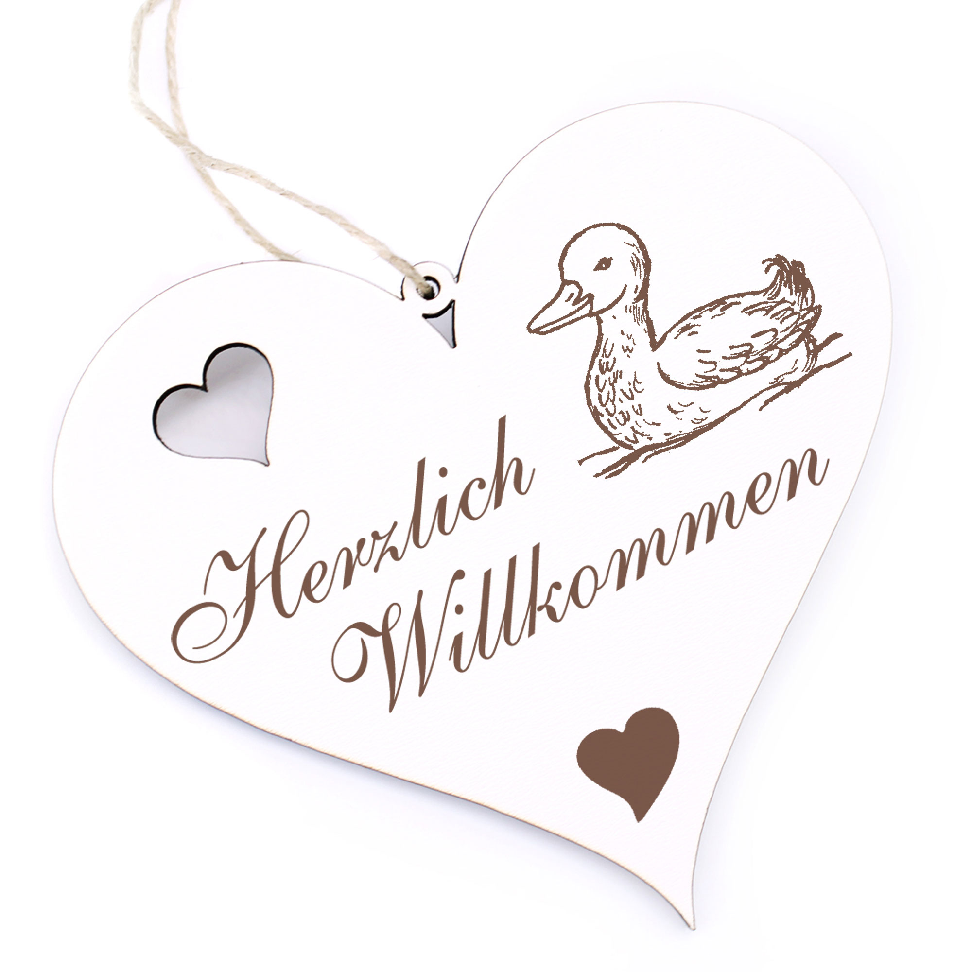 Herzlich Willkommen Schild - niedliche Ente - Deko Herz Holz