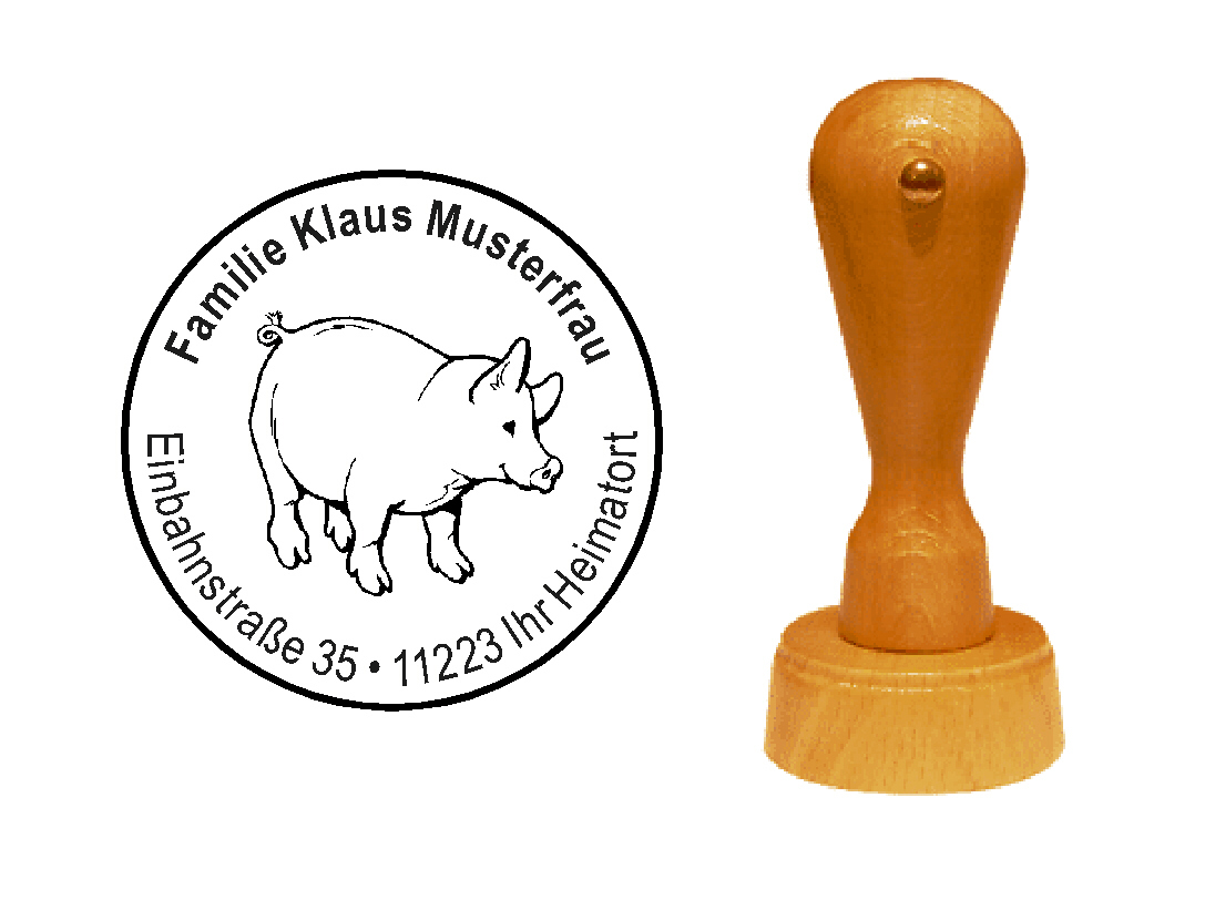 « Schwein 2 » Holzstempel mit persönlichem Wunschtext
