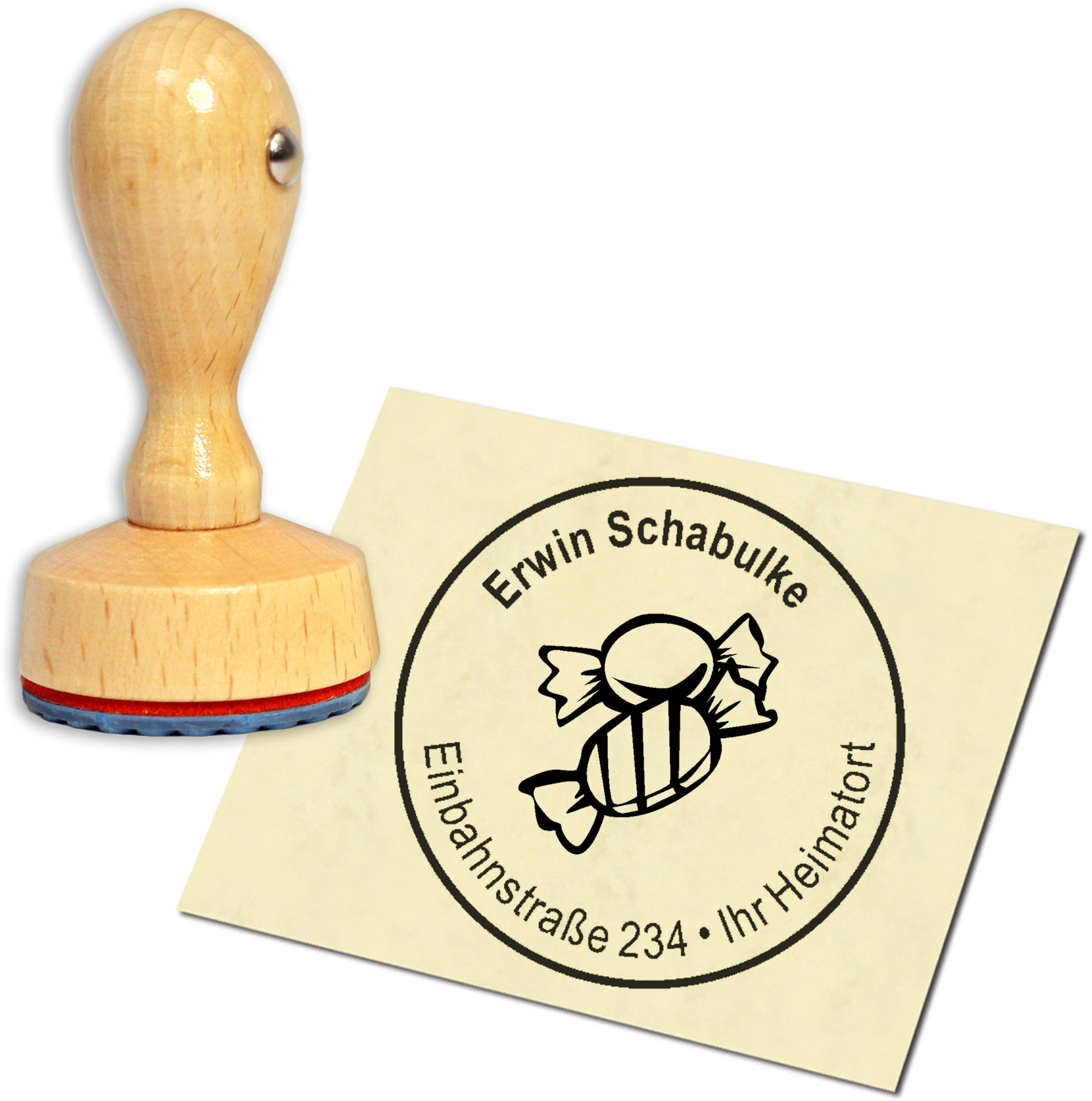 Stempel Adressstempel Holzstempel - Bonbons - rund 40mm