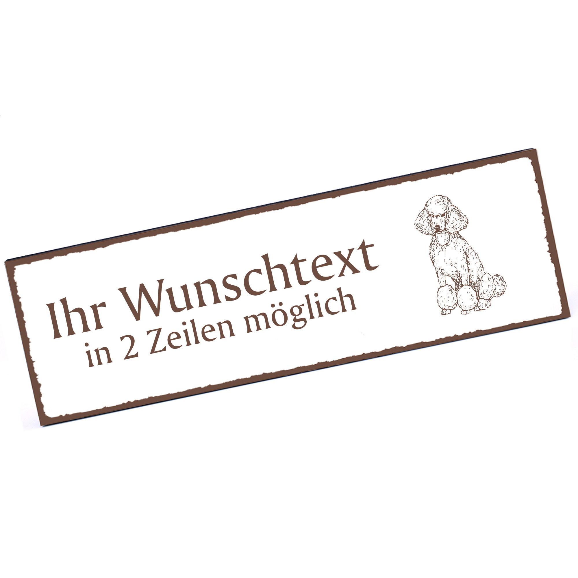 Türschild sitzender Pudel  Namensschild personalisiert mit Gravur - 150mm x 50mm - selbstklebend