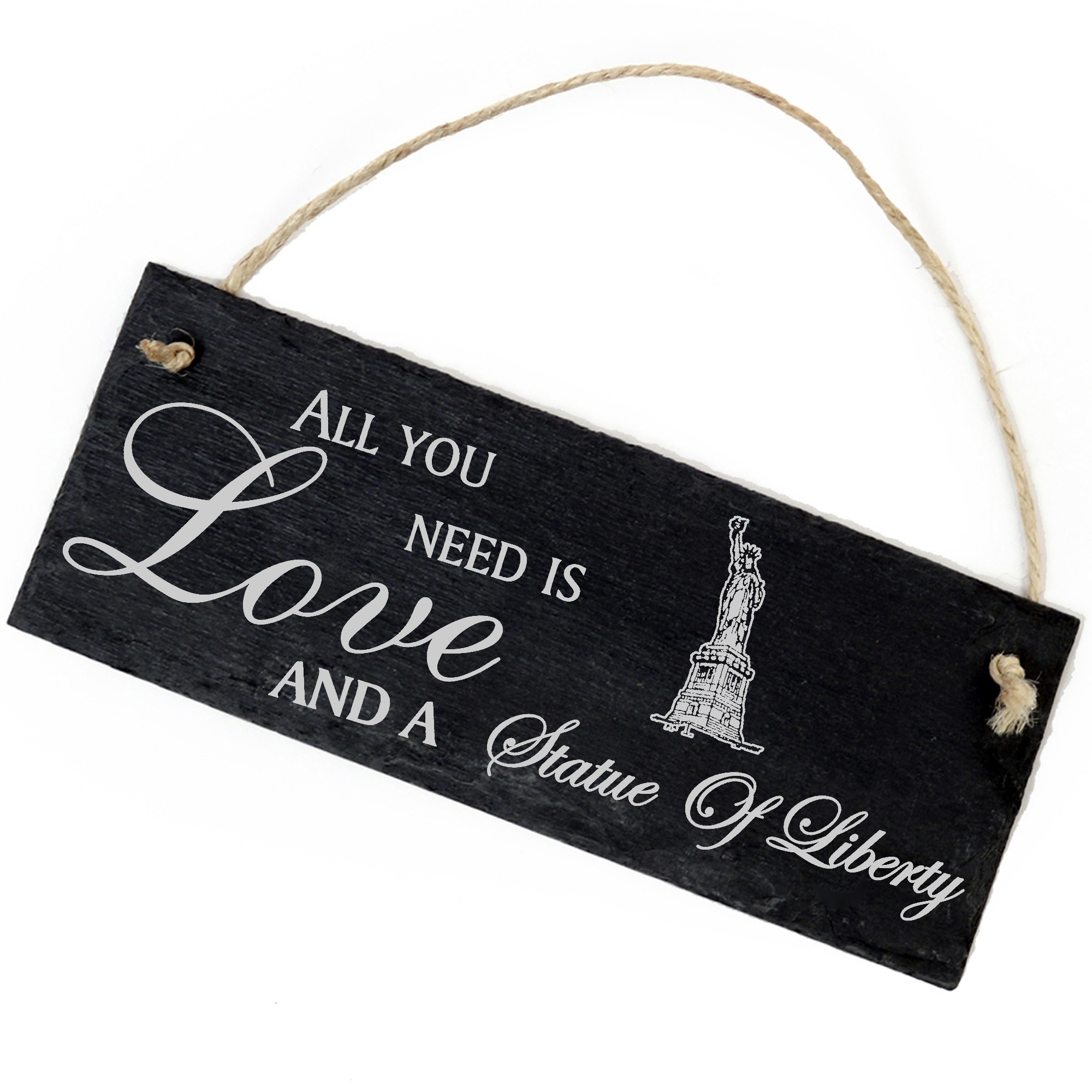 Schiefertafel Deko Freiheitsstatue New York Schild 22 x 8 cm - All you need is Love and a Statue Of 