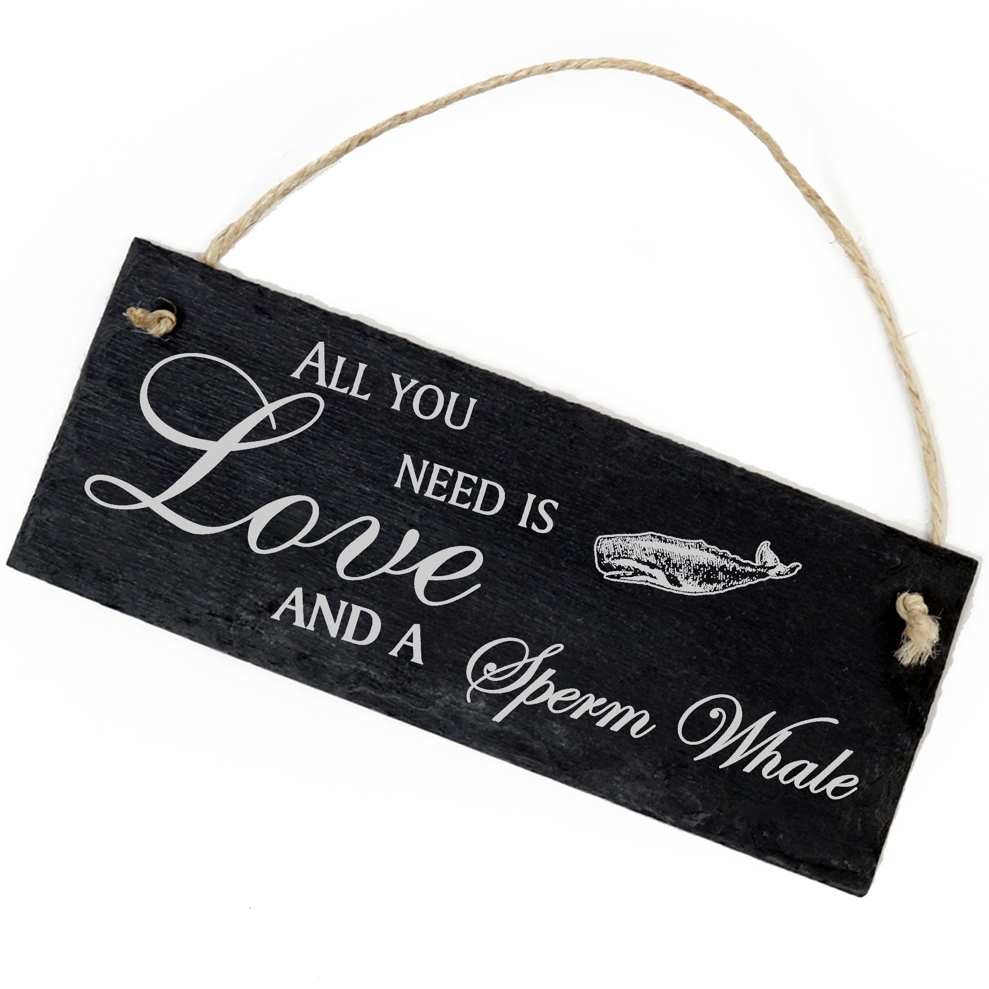 Schiefertafel Deko Pottwal Schild 22 x 8 cm - All you need is Love and a Sperm Whale