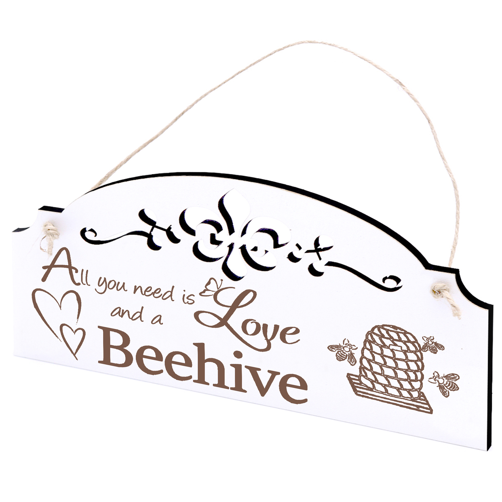 Schild Bienenstock mit Bienen Deko 20x10cm - All you need is Love and a Beehive - Holz