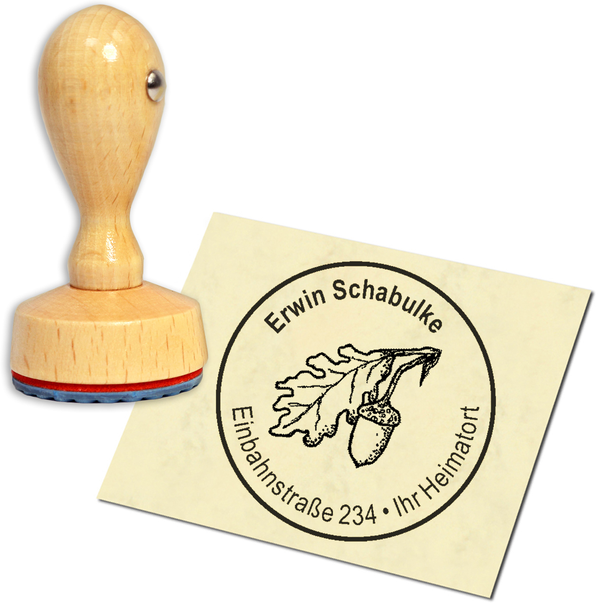 Stempel Adressstempel Holzstempel - Eichel - rund 40mm