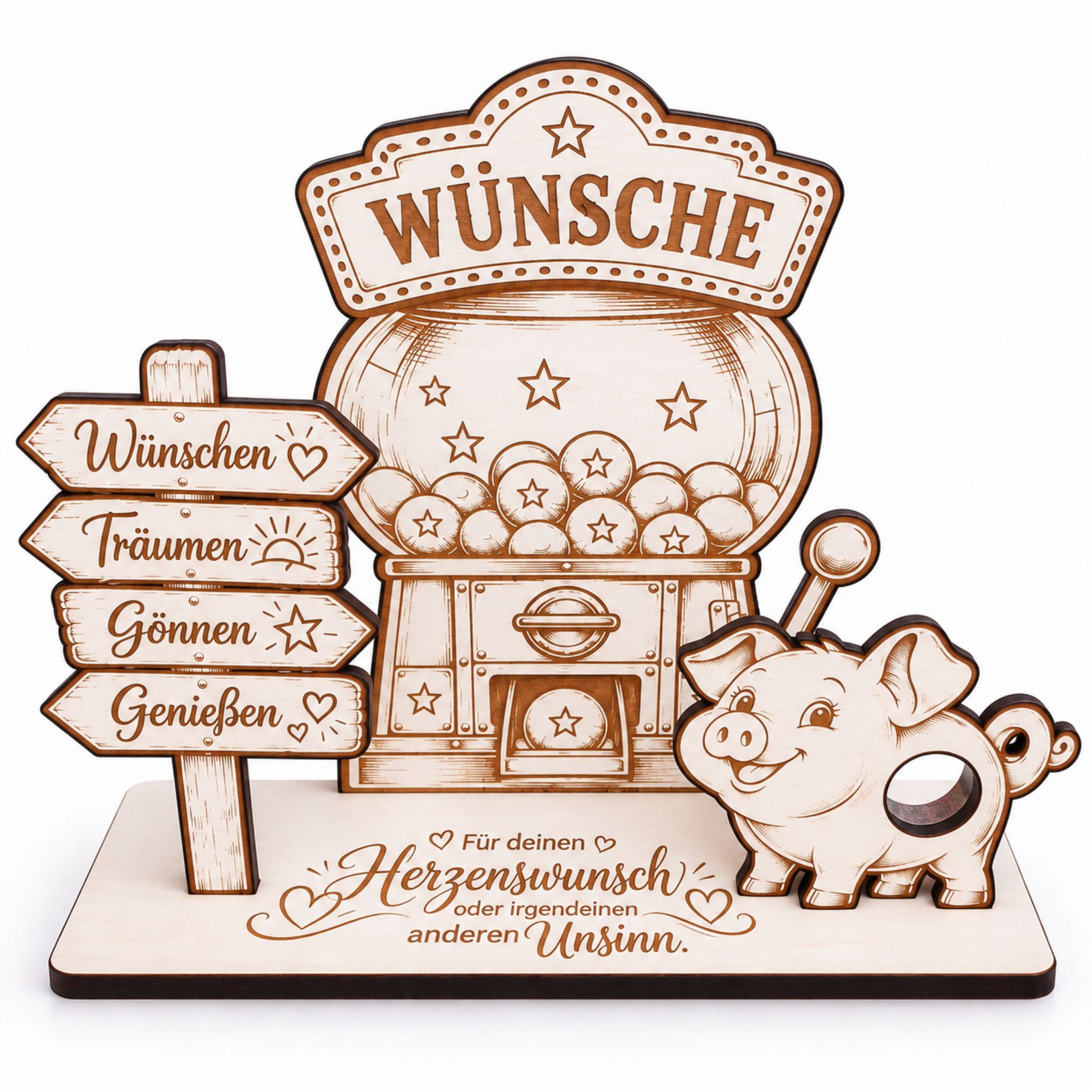 Wunscherfüller Geldgeschenk Sparschwein Geld kreativ verschenken 14x11cm