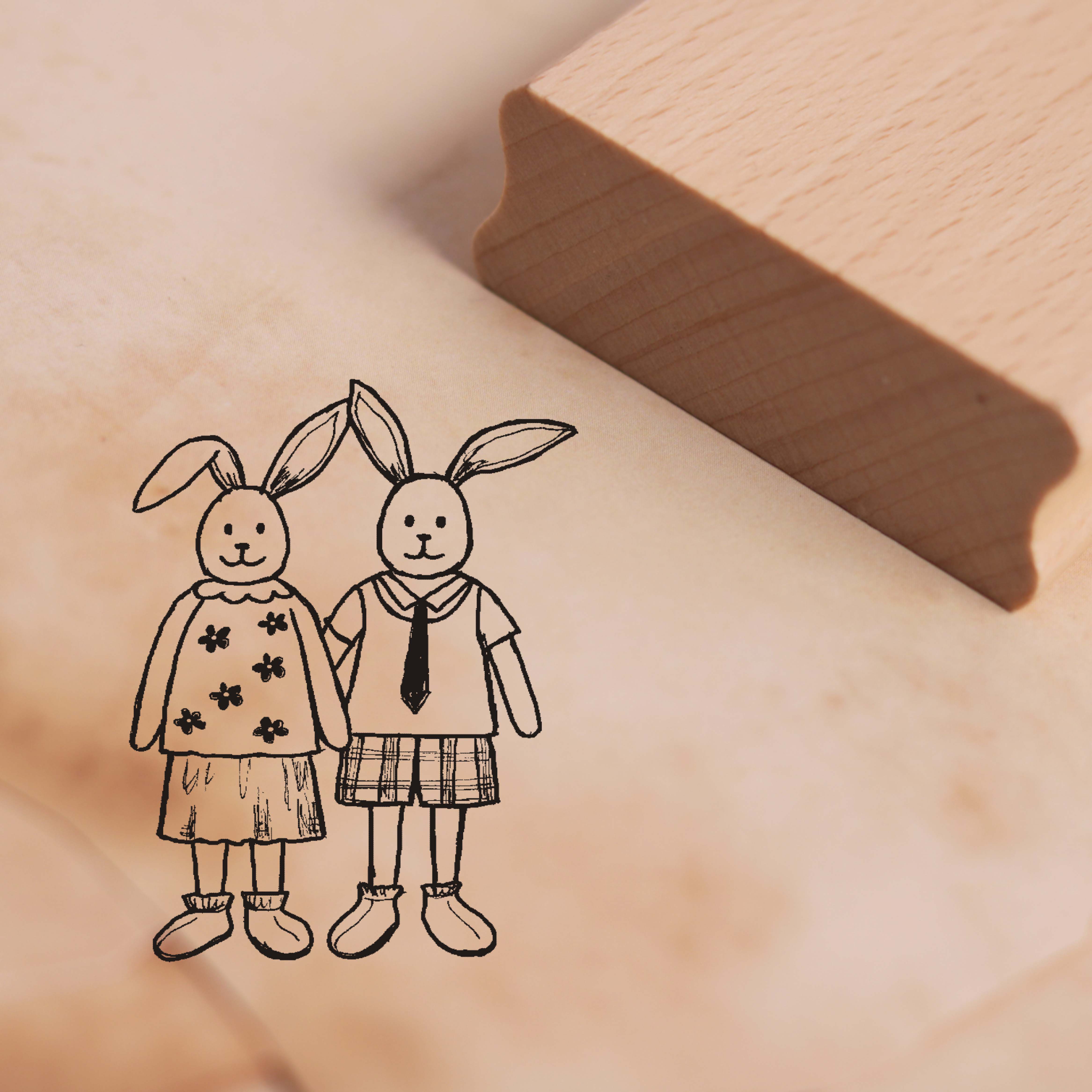 Motivstempel Osterhasenpaar 01 - Osterhase Krawatte Stempel Ostern 37 x 48 mm
