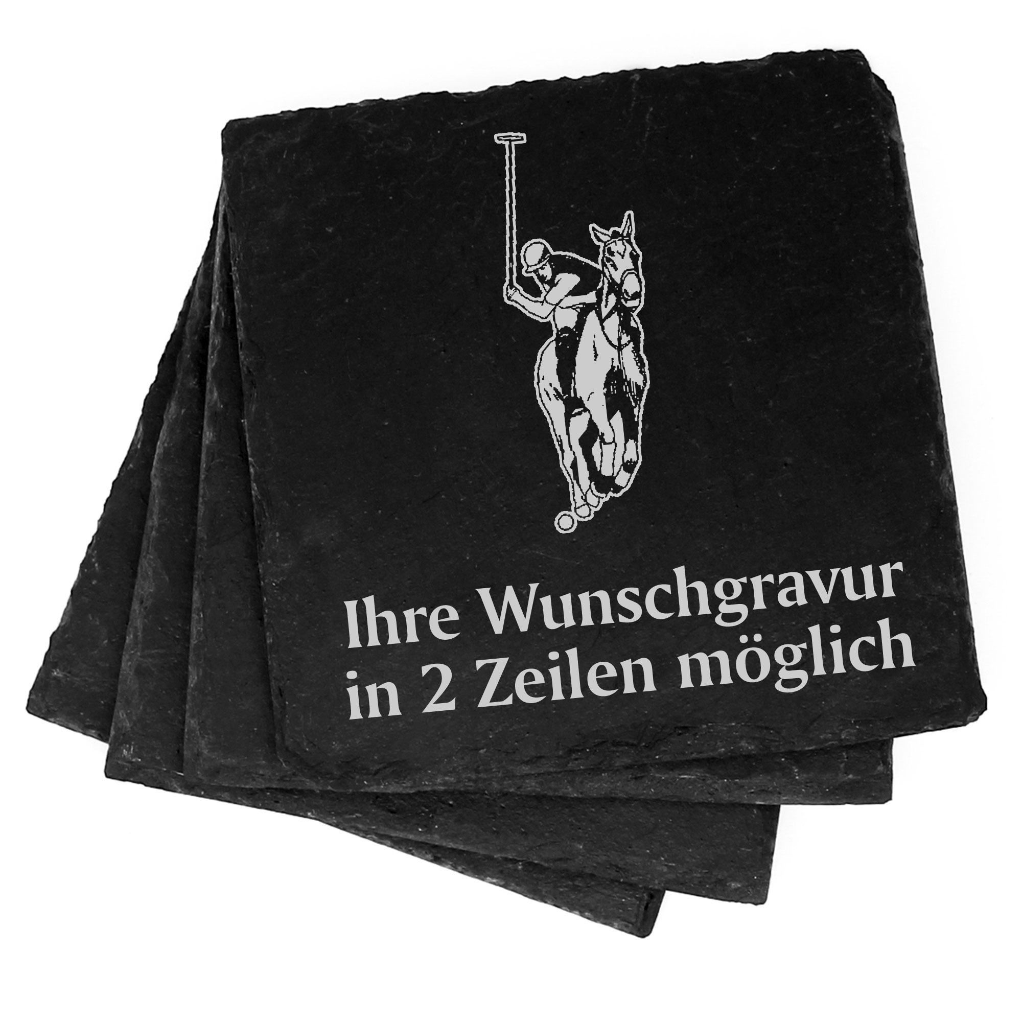 4x Polo Deko Schiefer Untersetzer Wunschgravur Set - 11 x 11 cm