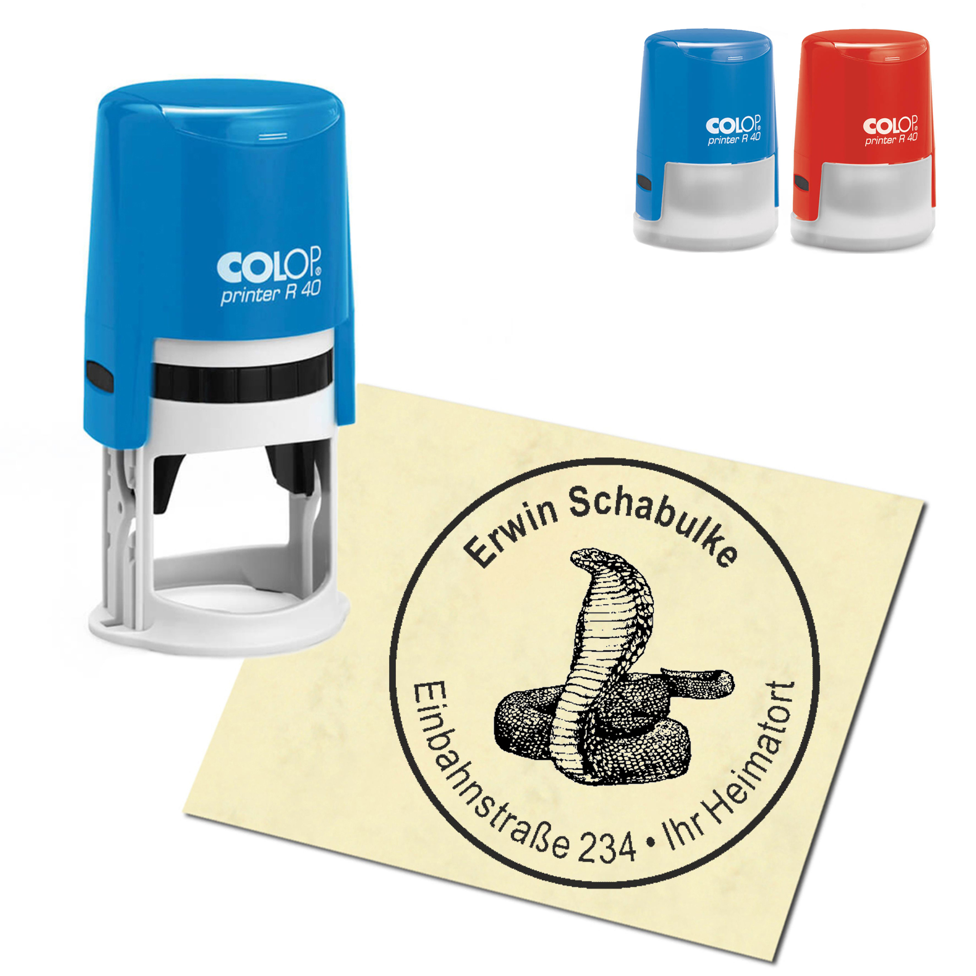 Stempel Adressstempel personalisiert - Cobra Schlange - rund &empty; 40mm