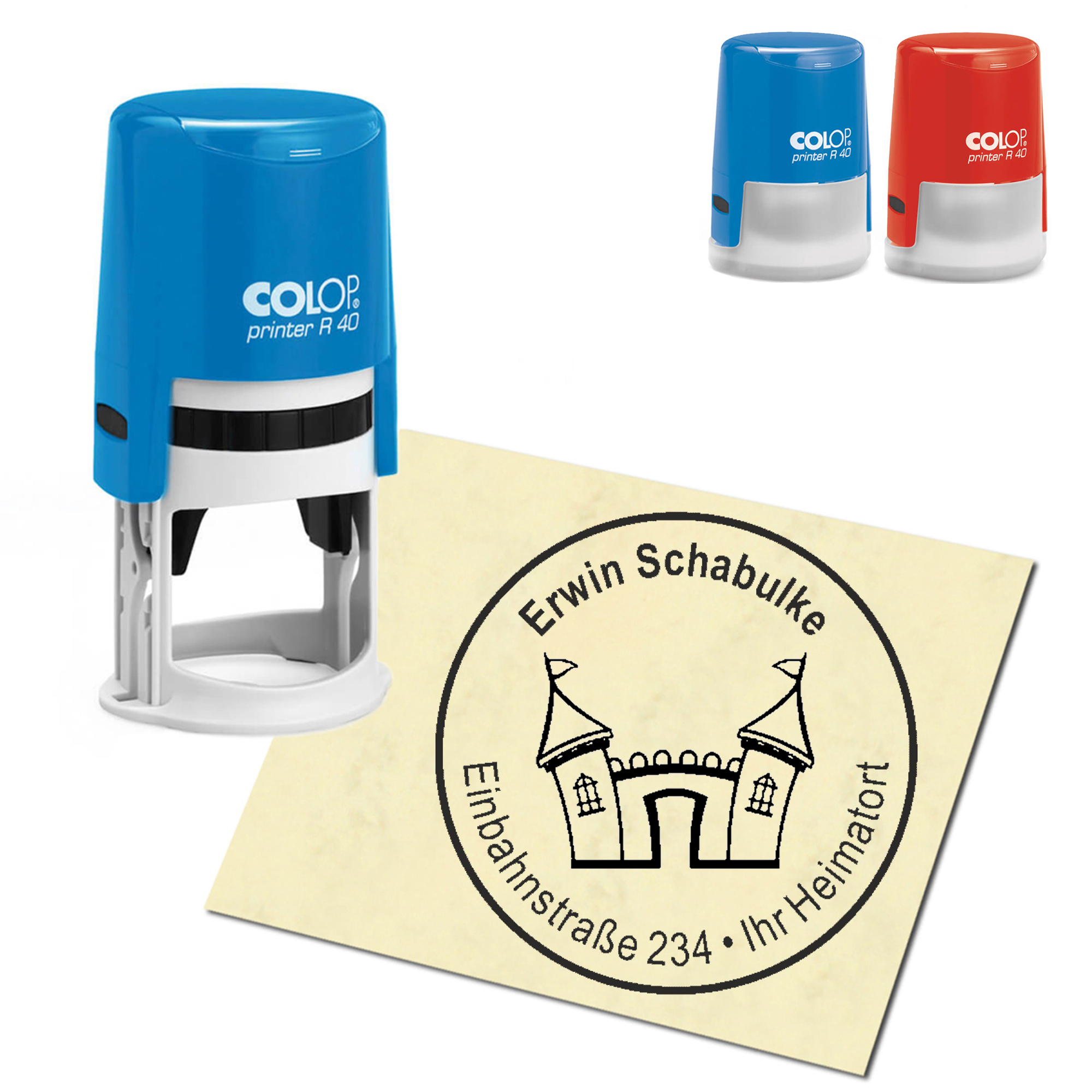 Stempel Adressstempel personalisiert - Comic Schloss - rund &empty; 40mm