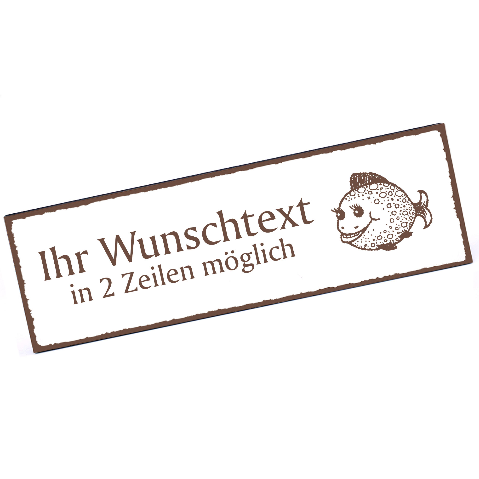 Türschild niedlicher Kugelfisch  Namensschild personalisiert mit Gravur - 150mm x 50mm - selbstklebe