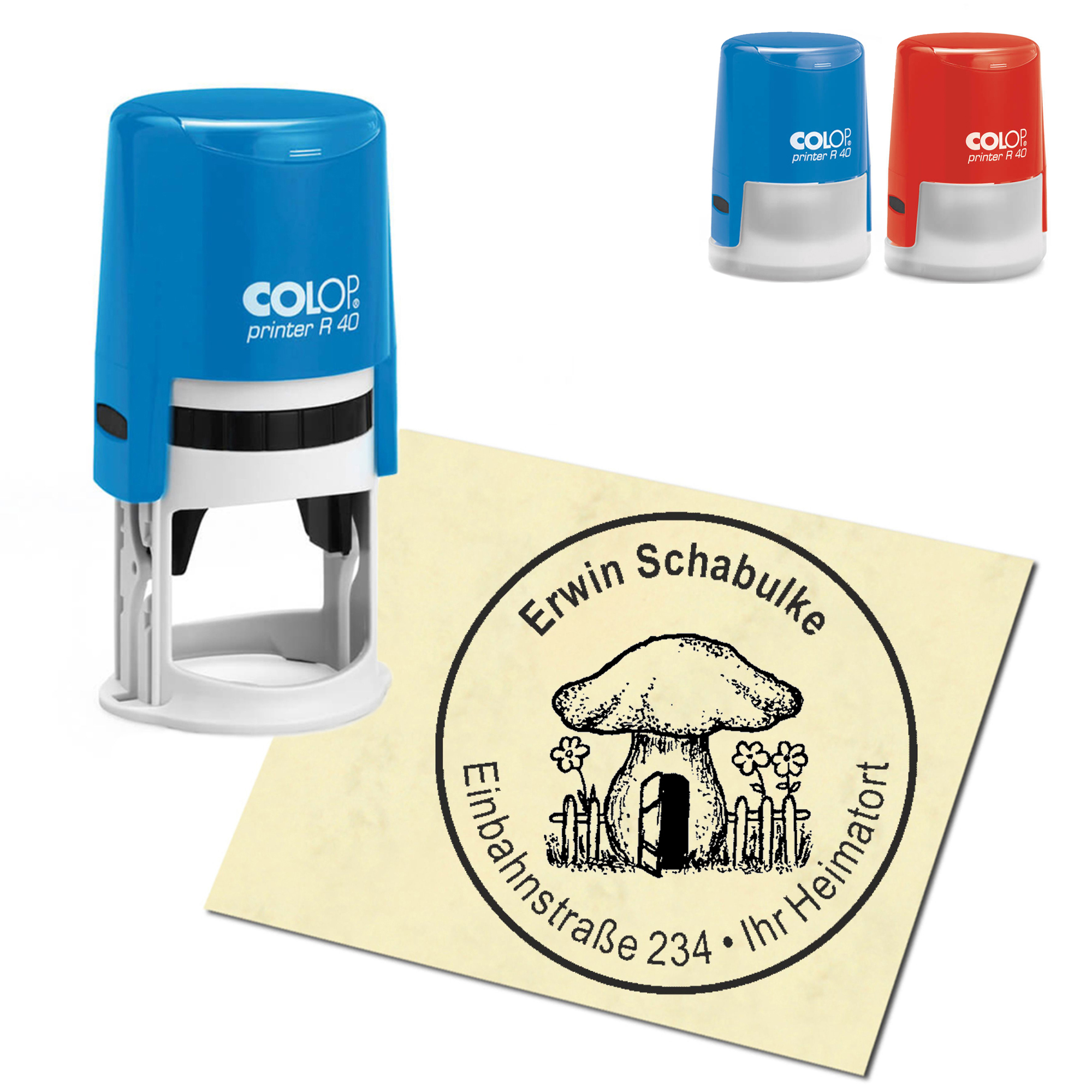 Stempel Adressstempel personalisiert - Pilzhaus - rund &empty; 40mm
