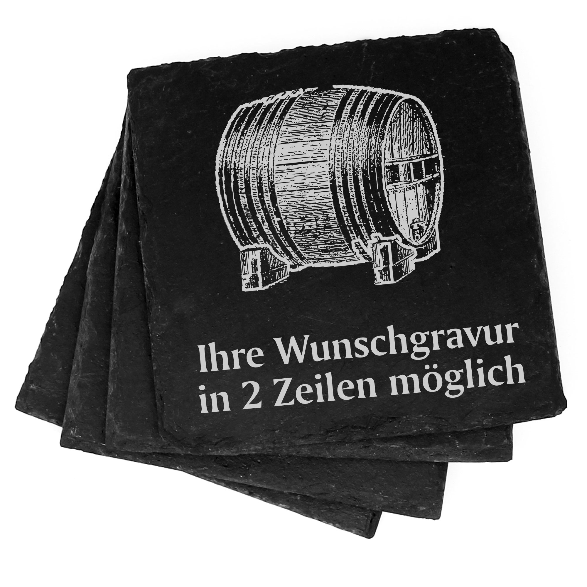 4x Weinfass Deko Schiefer Untersetzer Wunschgravur Set - 11 x 11 cm