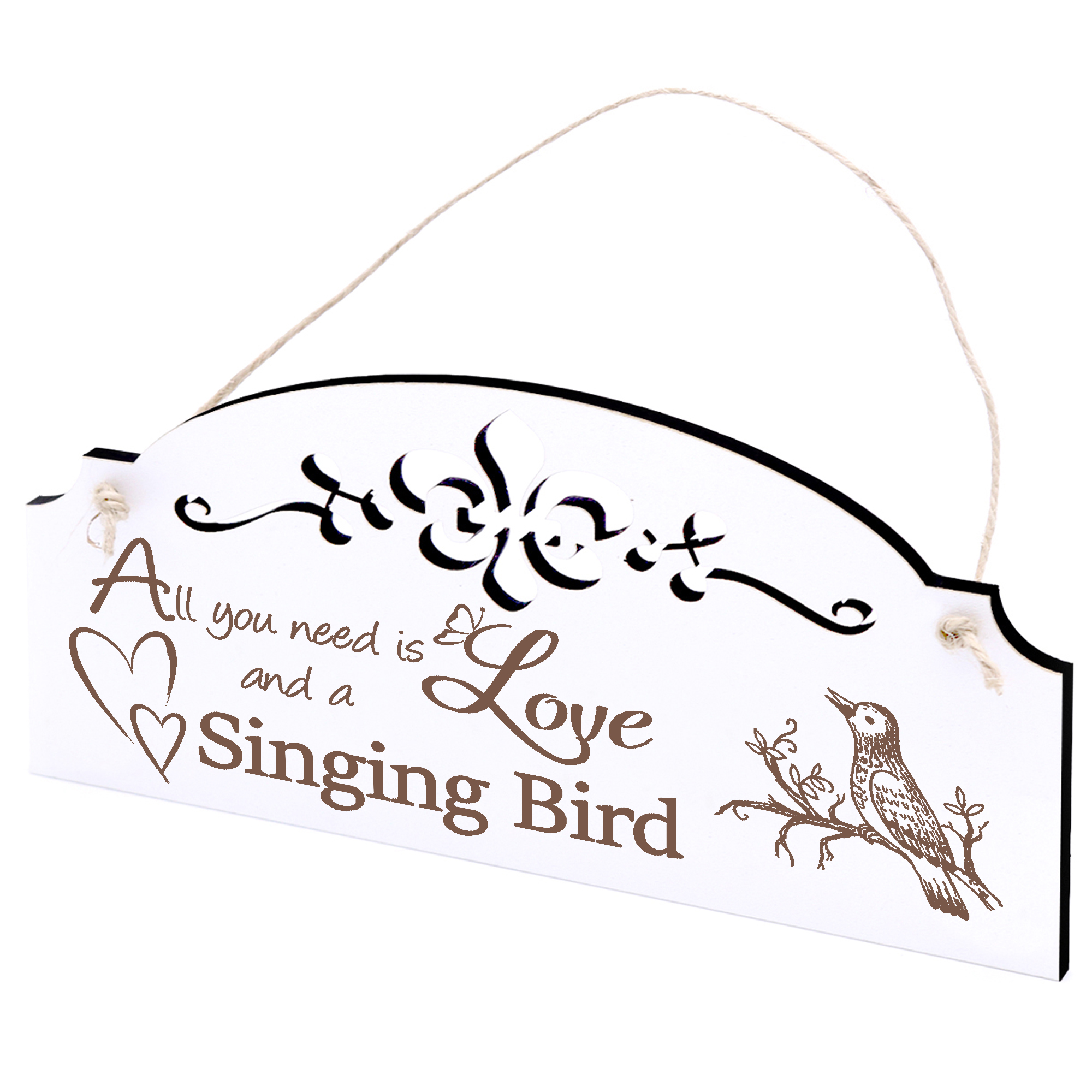 Schild singender Vogel Deko 20x10cm - All you need is Love and a Singing Bird - Holz