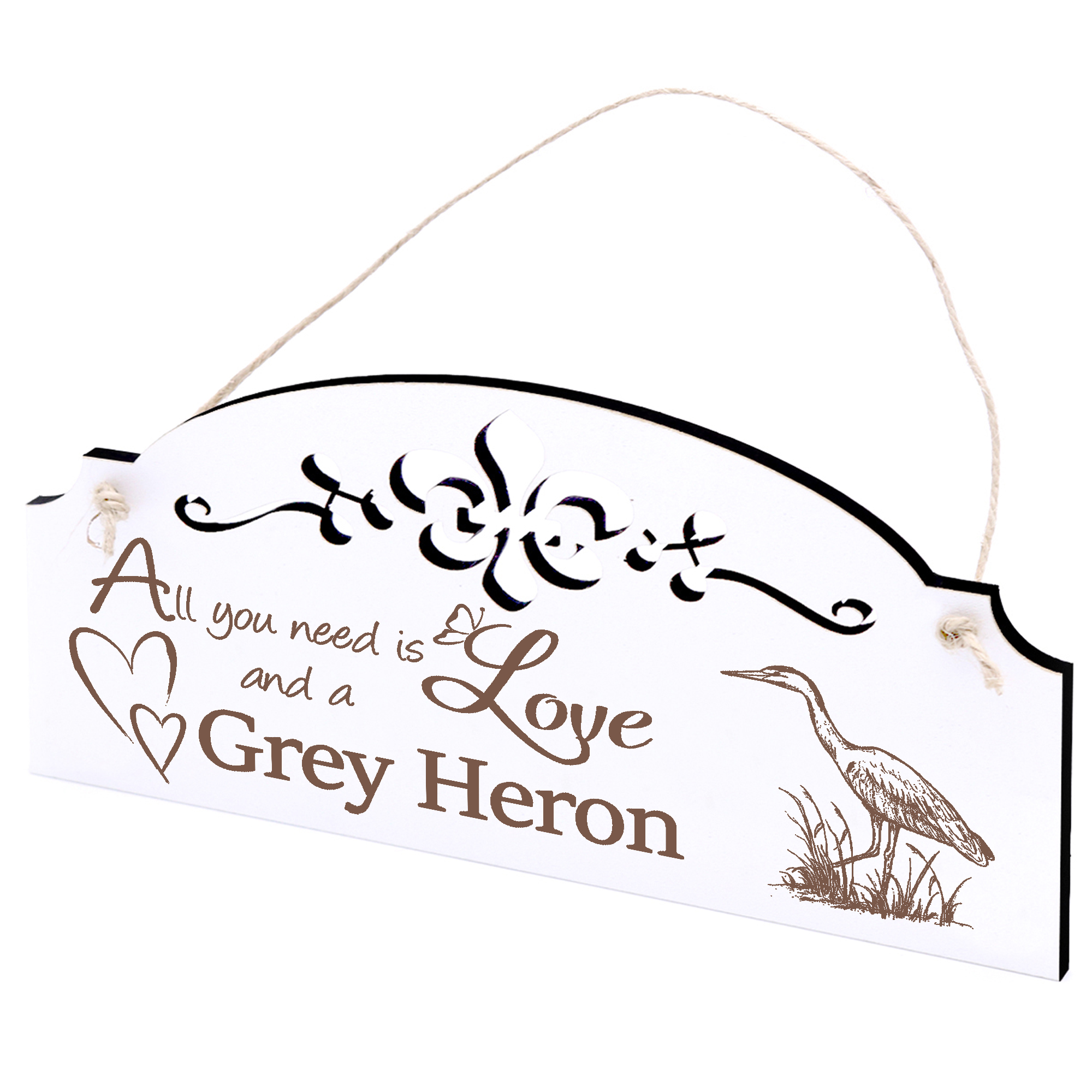 Schild Graureiher Deko 20x10cm - All you need is Love and a Grey Heron - Holz