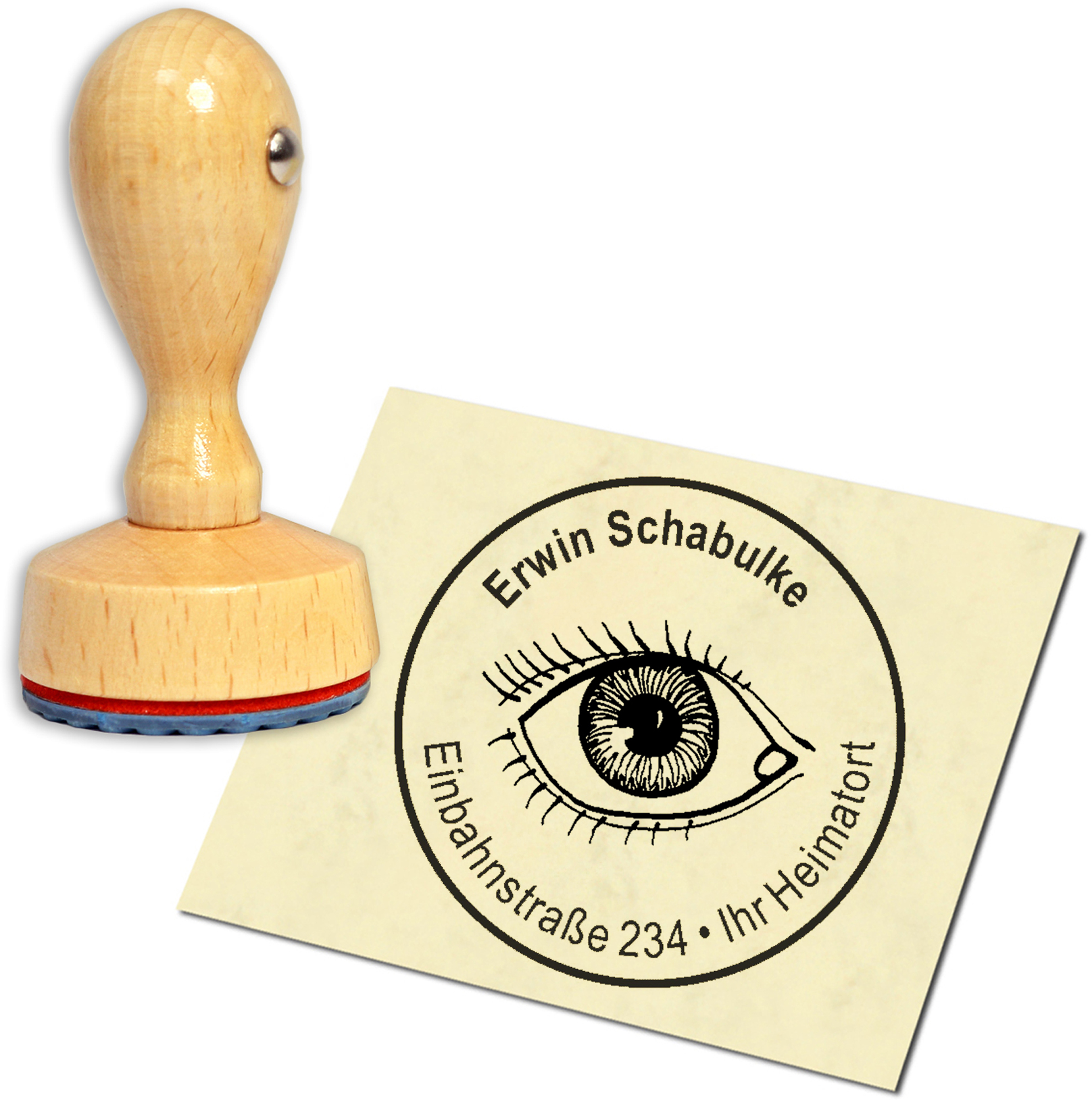Stempel Adressstempel Holzstempel - Auge - rund 40mm